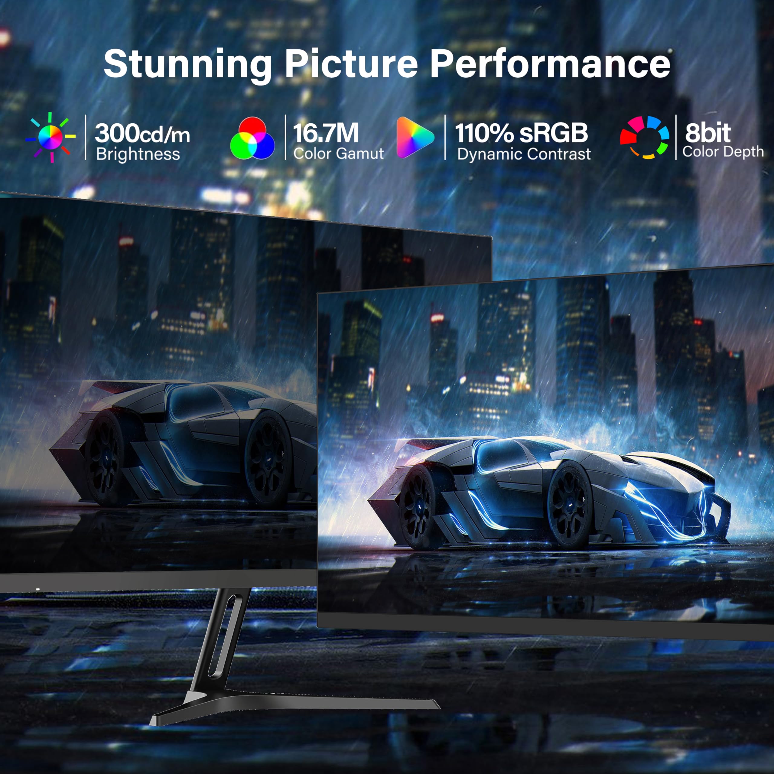 Sansui 24 Inch Gaming Monitor 180Hz 3Ms Computer Monitor With Built In Speakers Fhd 1080P Adaptive Sync 110% Srgb Dpx1 Hdmix2 Po