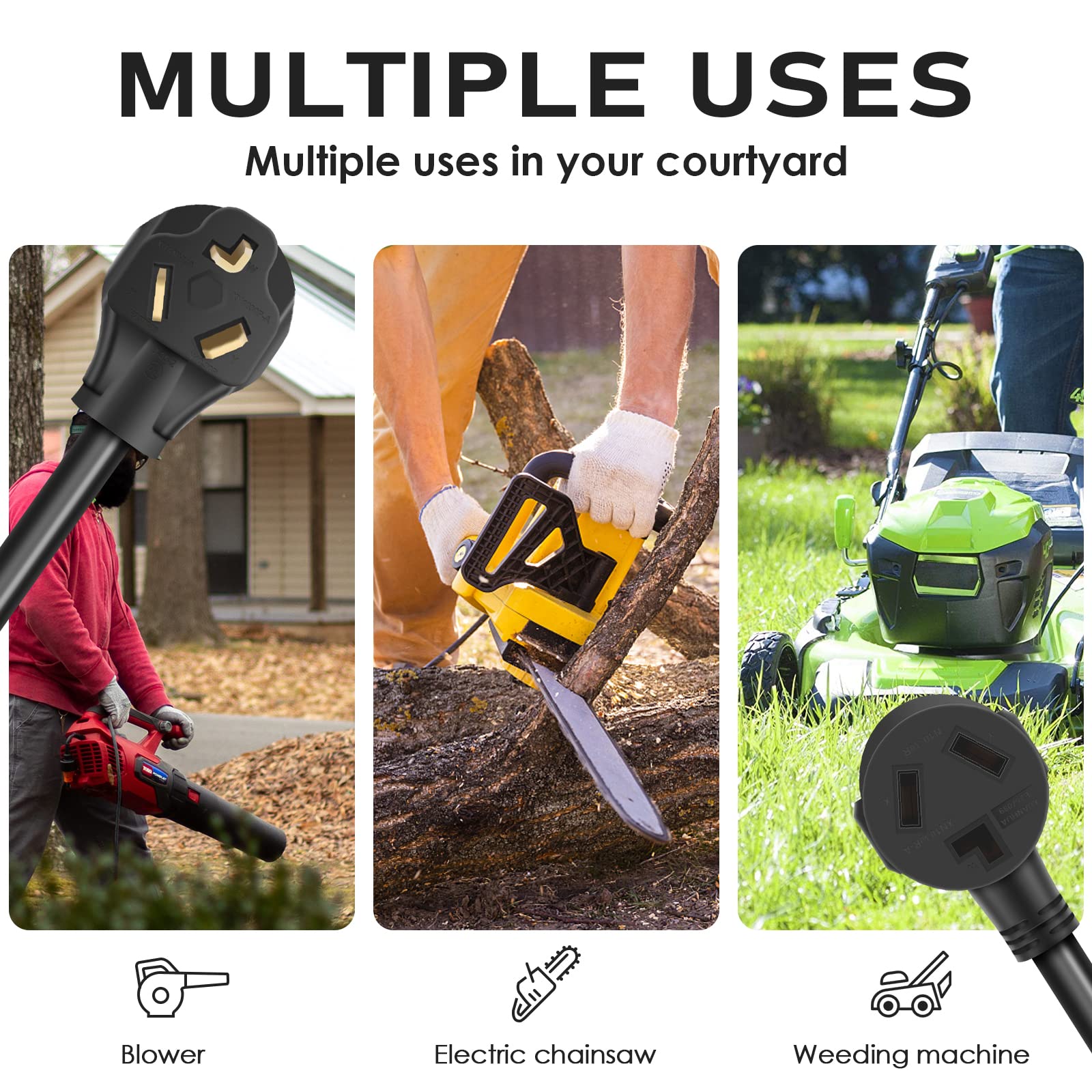 10Ft 3 Prong Dryer Extension Cord, 30 Amp Nema 10 30P To 10 30R Ev Extension Cord For Dryer Power Extension And Level 2 Ev Charg