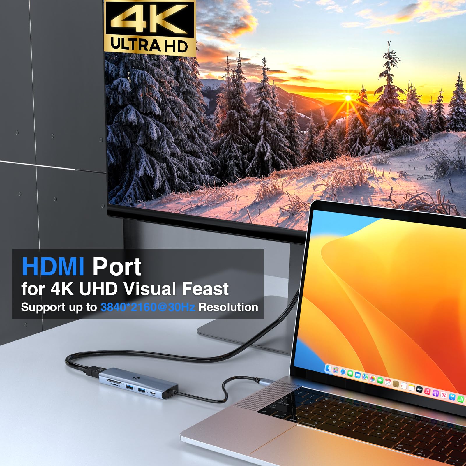 Otaitek Usb C Hub, 6 In 1 Usb C Adapter Mac Pro/Air Table Adapter, 6 In 1 With 4K Hdmi, Pd 100W, 2 * Usb 3.0, Tf Card Reader, Co