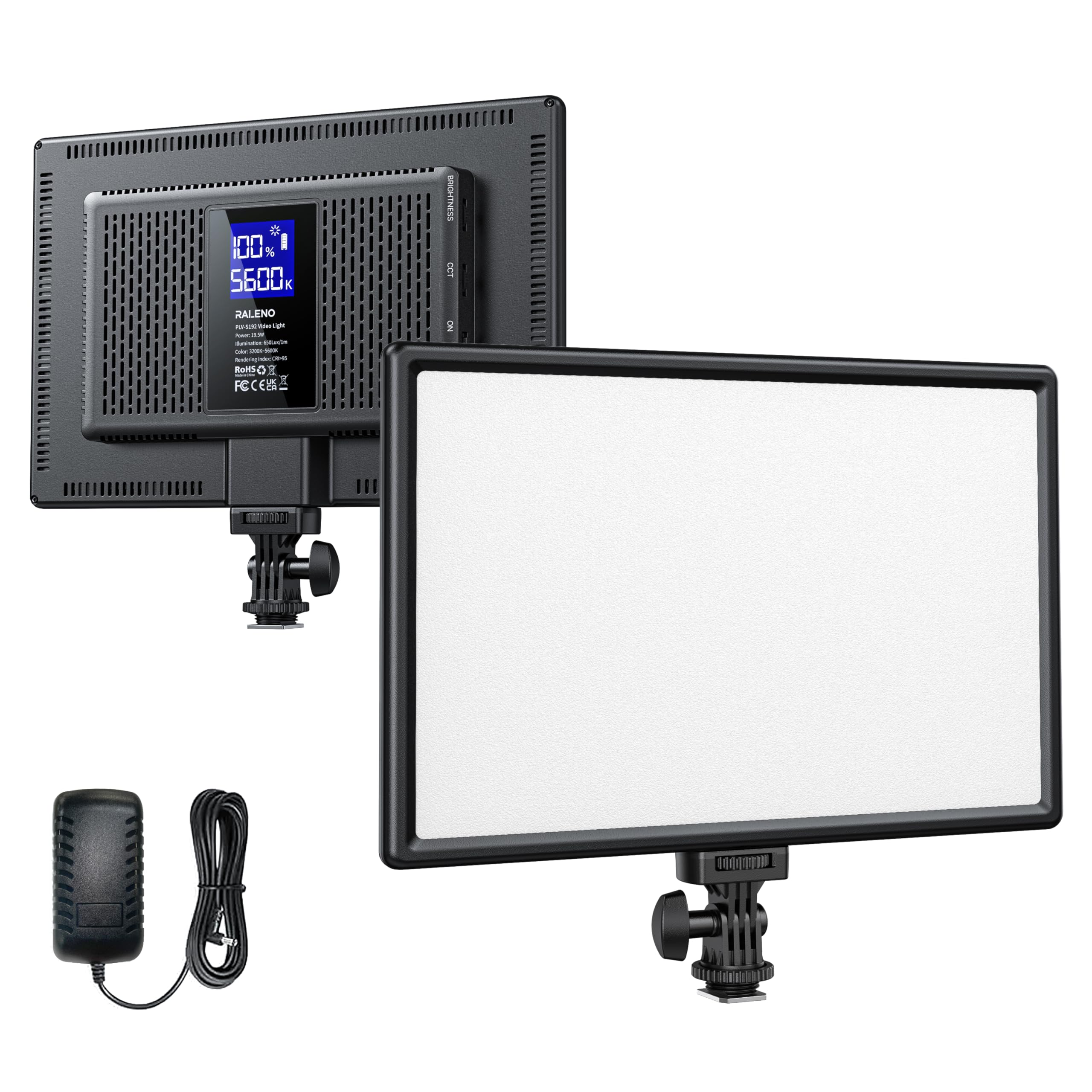 Raleno 19.5W Led Video Soft Light Panel, 650Lux/M Camera Panel Light Built In 2* 4000Mah Batteries, Cri>95 3200 5600K Photography Studio Lights For Tiktok Youtube Video Recording Photography Streaming