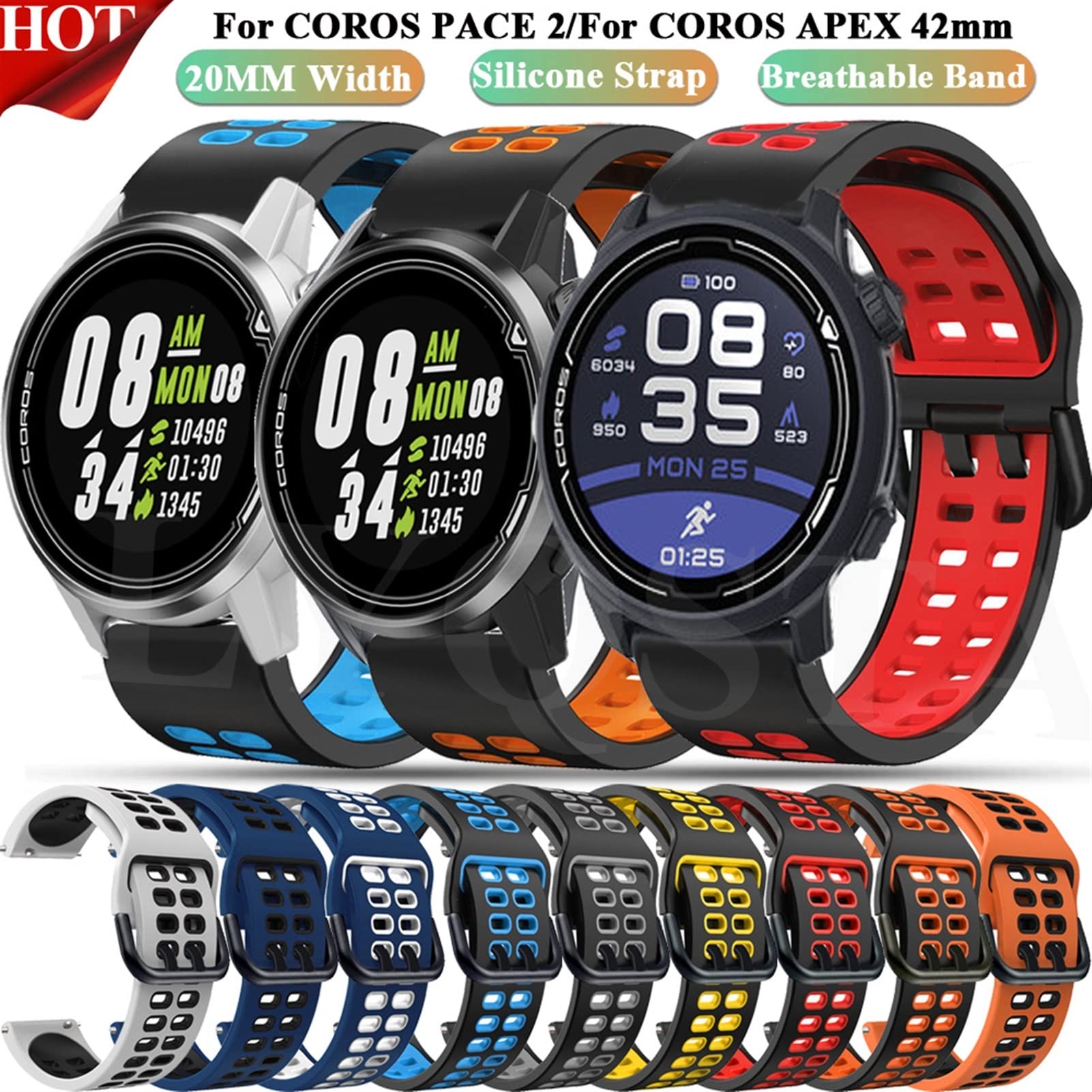 Epano 20Mm Replacement Watchband Straps For Coros Pace 2 Sport Silicone Smart Watch Band For Coros Apex 42Mm Wristband Bracelet