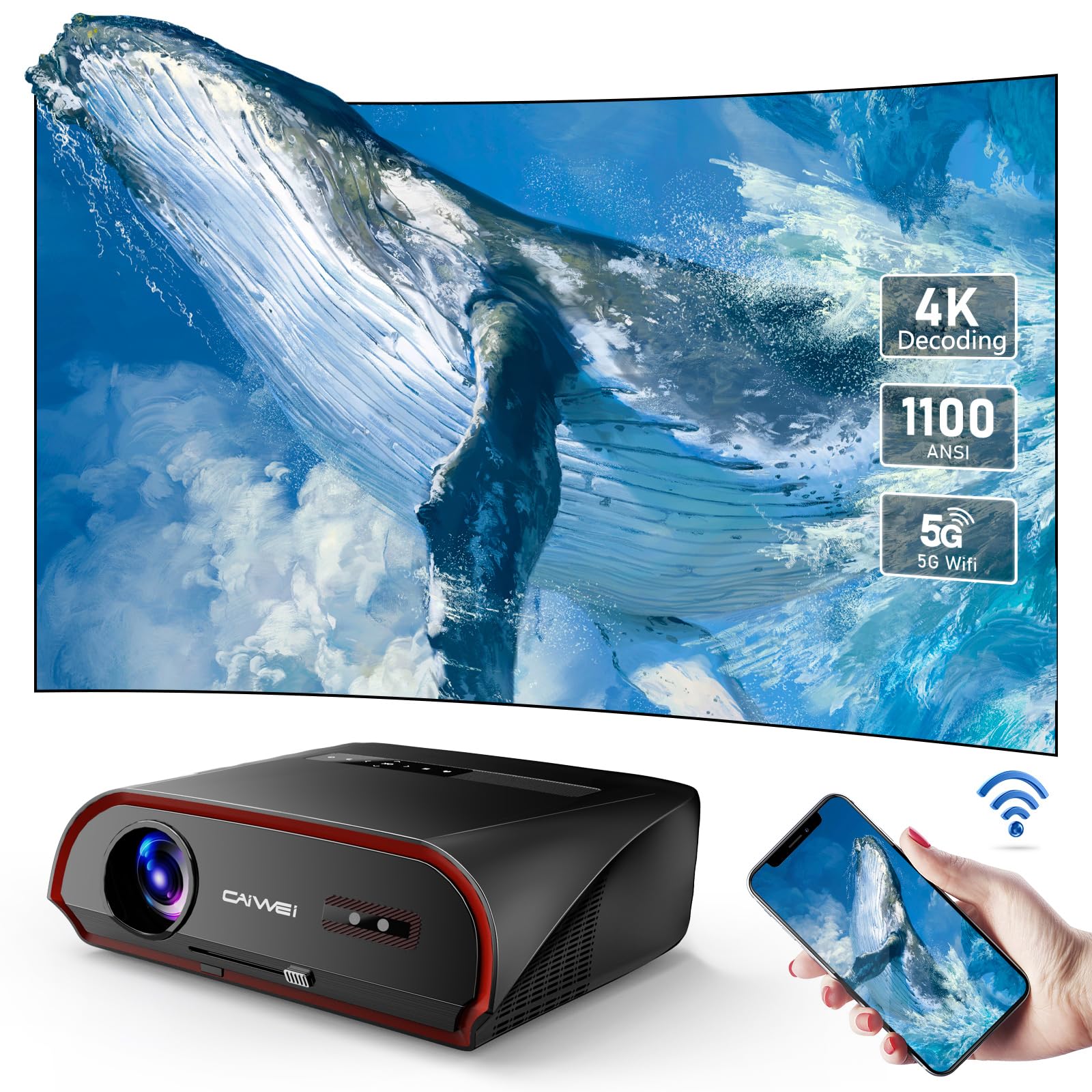 4K Ultra Hd Daytime Home Theater Projector High Bright 14300 Lumens Smart Movie Projector With Nfc Screencast, Hdr Daylight Wifi