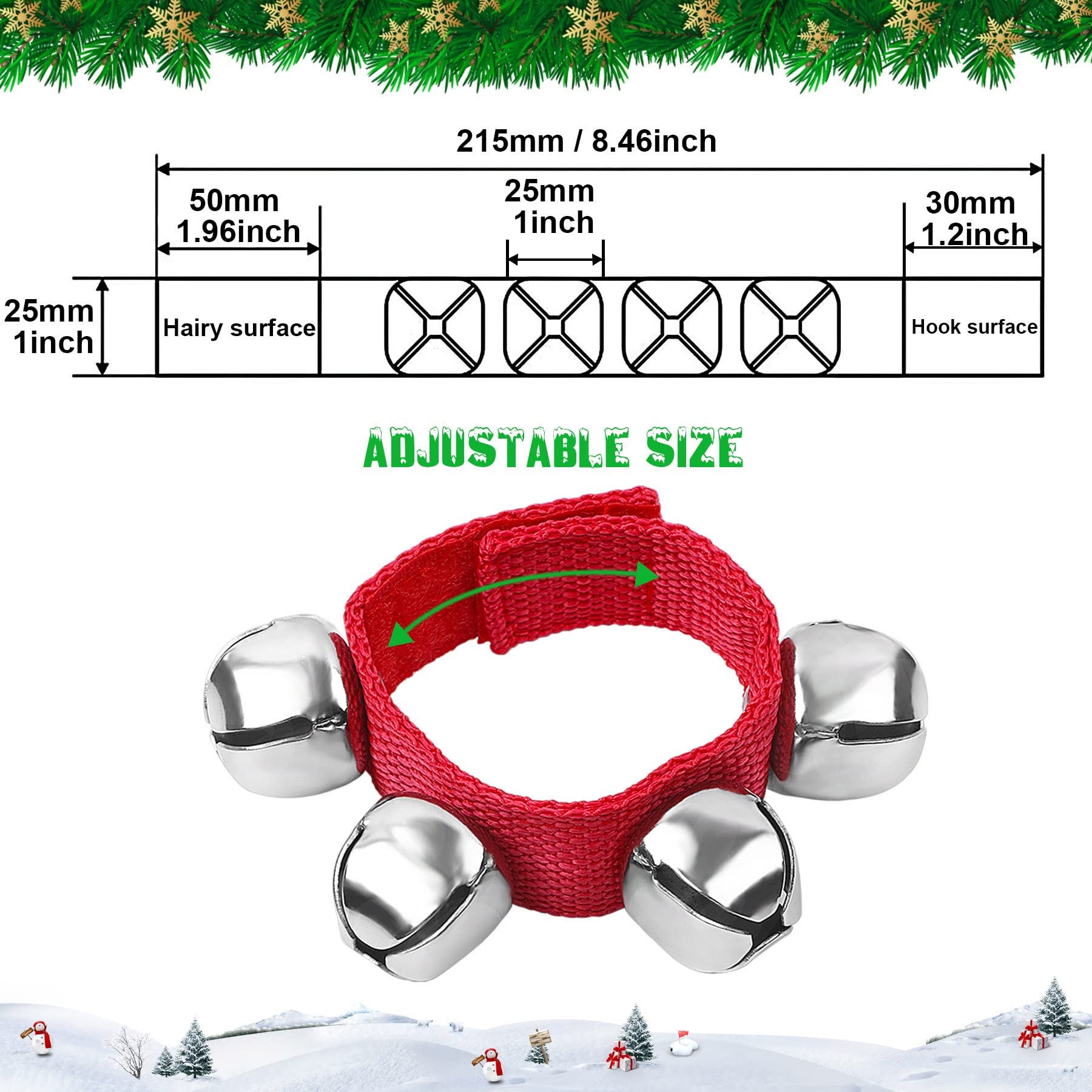 Augshy 24Pcs Christmas Wrist Band Jingle Bells Bracelets Jingle Bell Musical Instruments For Kids Christmas Party Favors (12 Red