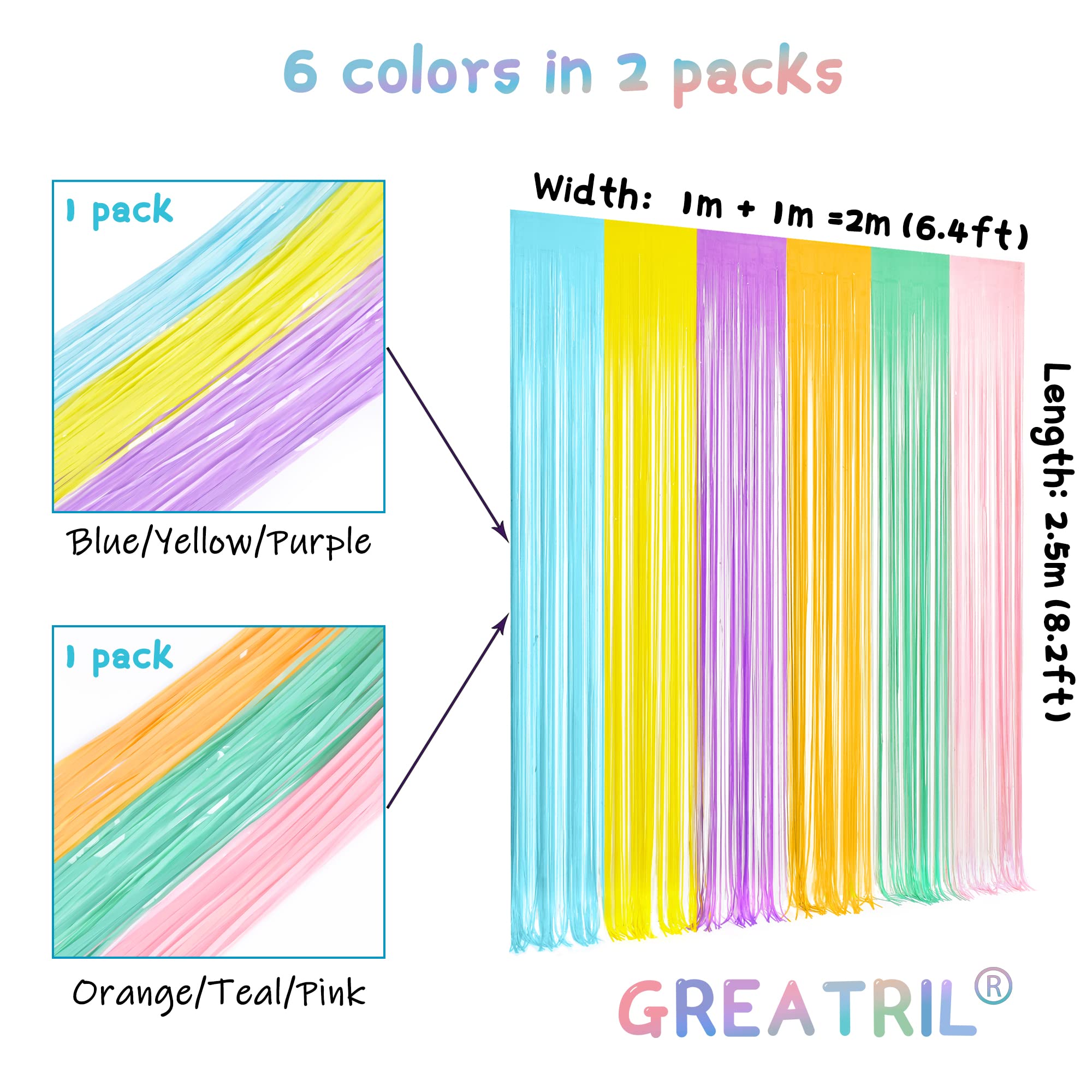 Pastel Tinsel Curtain Party Backdrop   Greatril Pastel Color Foil Fringe Curtain Photo Booth Streamers For Birthdays Easter Baby