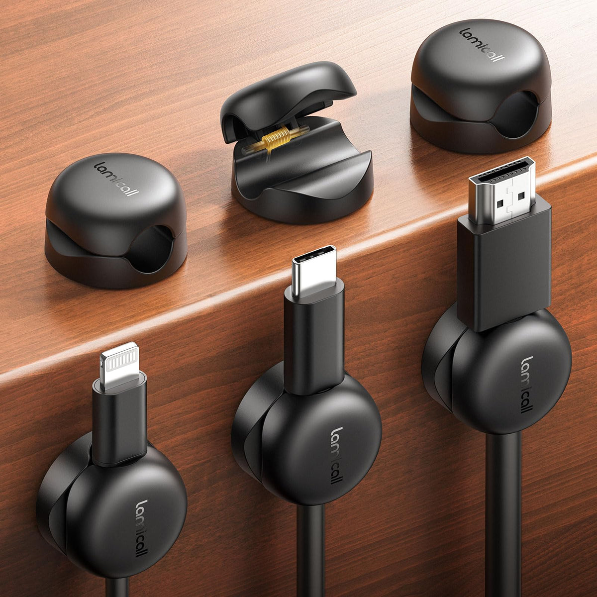 Lamicall Cable Clips, Spring Cord Organizer Holder   6Pack Compact Desk Cable Management Clips, Nightstand Phone Charging Cord H