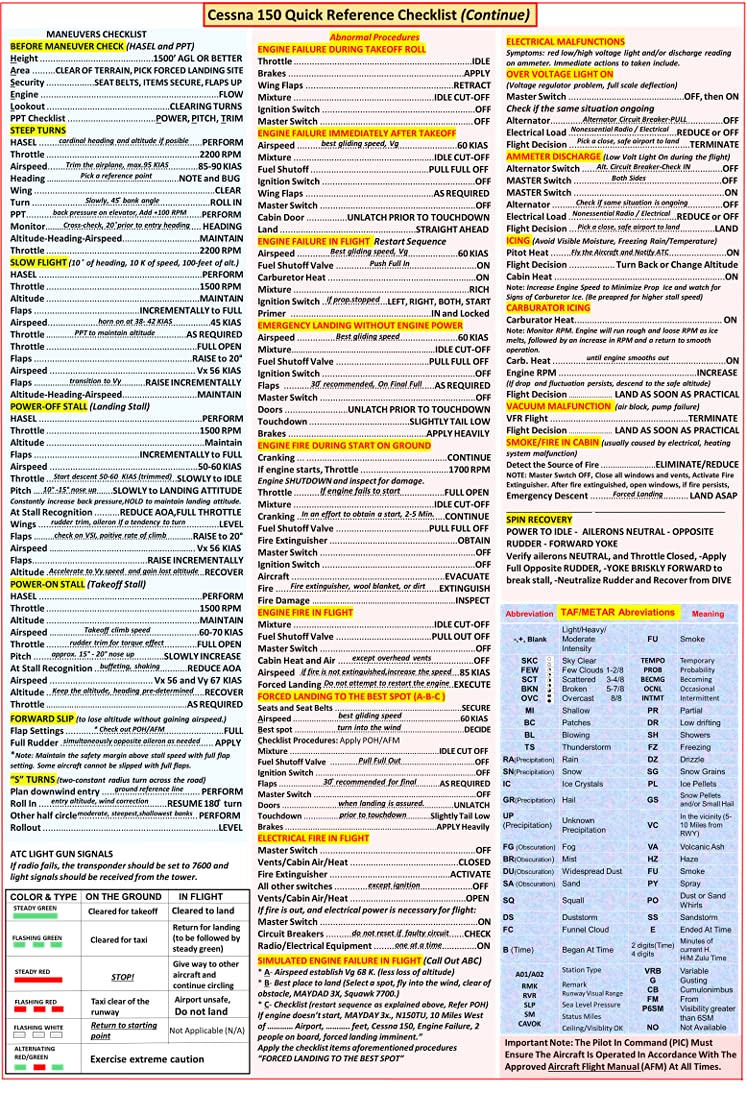 Fts Cessna 150 Extended Quick Reference Checklist (Qrc)