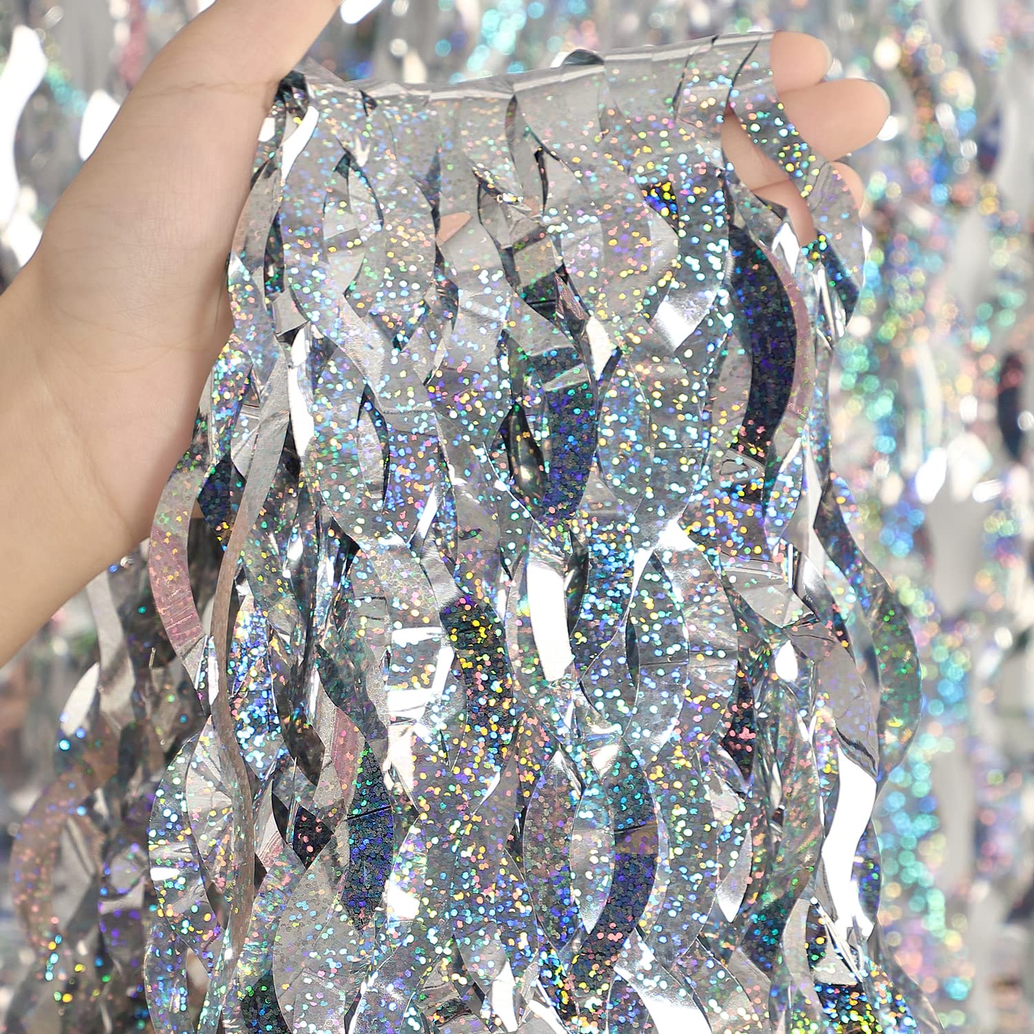 Silver Tinsel Backdrop  Cylmfc 3 Pack 3.3 Ft X 6.6 Ft Streamer Foil Fringe Curtain For Birthday Party Christmas Graduation Decor