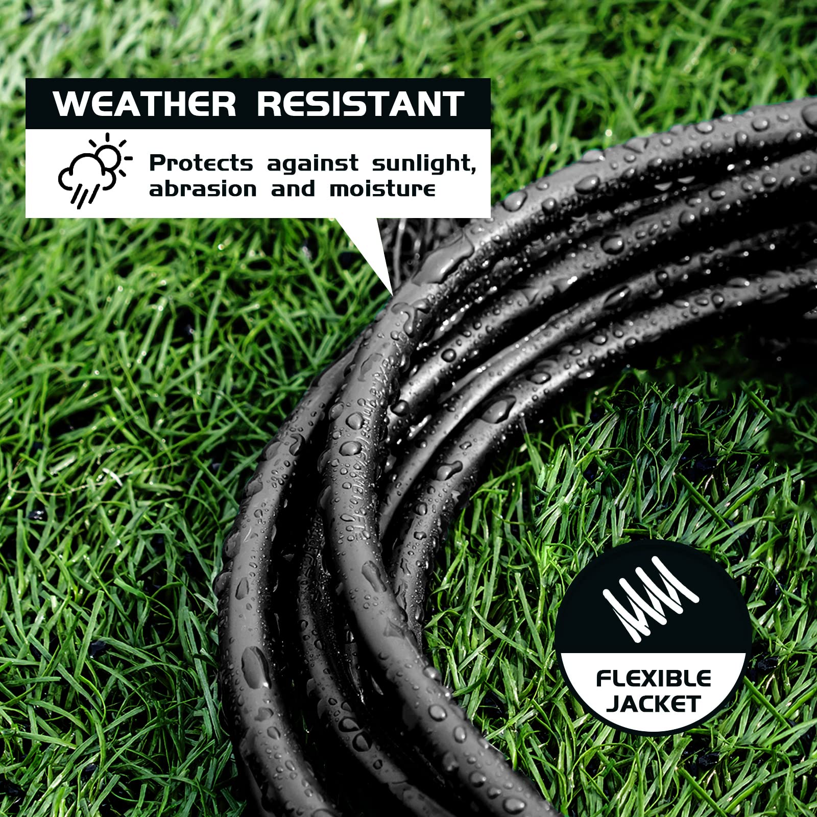 Honderson 50Ft Outdoor Extension Cord 16/3 Sjtw Durable Black Extension Cable With 3 Prong Grounded Plug For Safety,Great For Ou