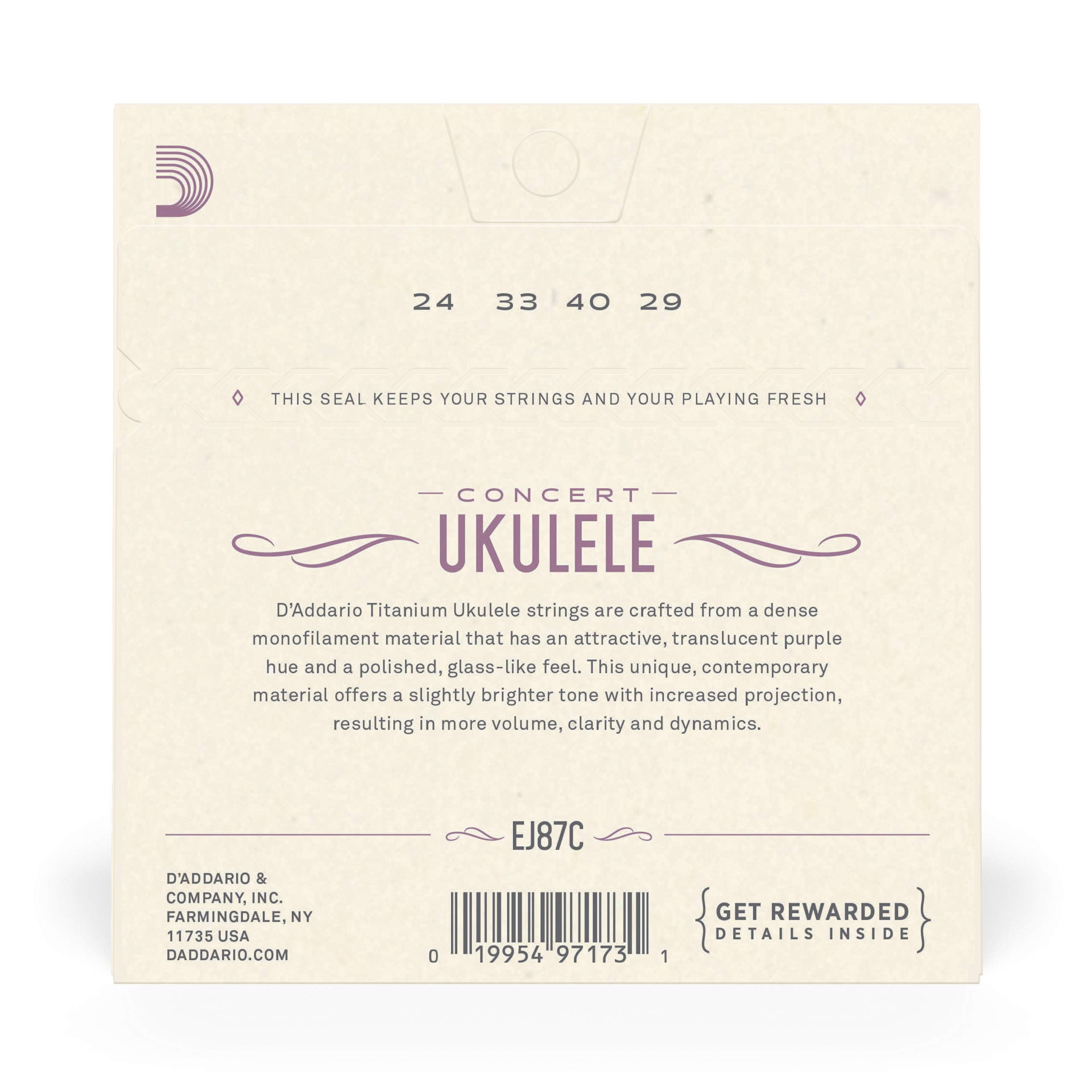 D'Addario Ej87C Titanium Ukulele Strings, Concert