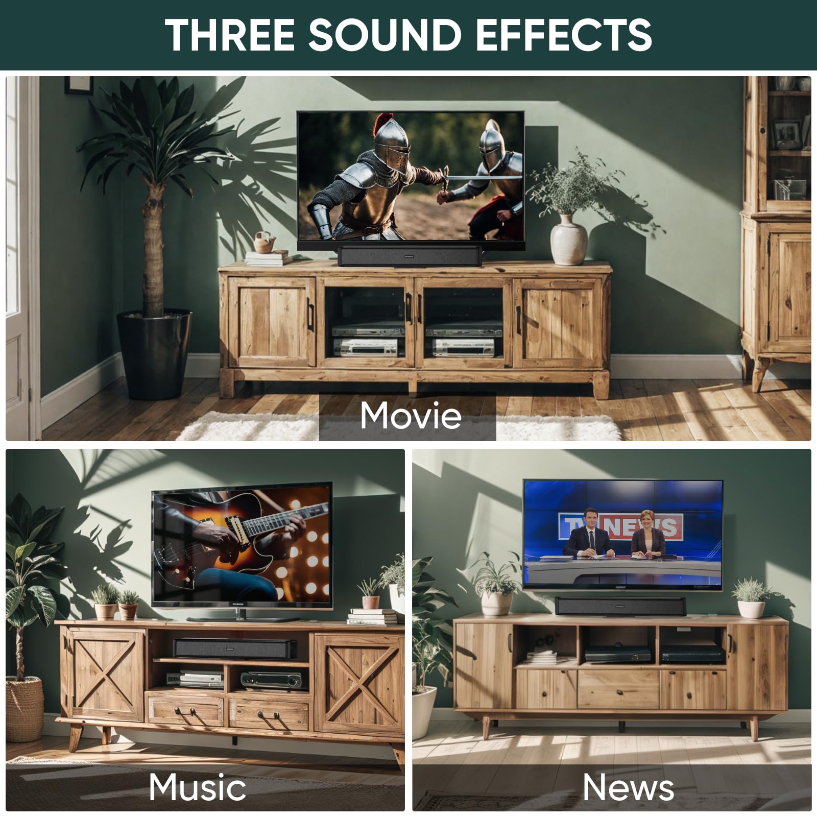 Riowois Sound Bars For Smart Tv, 20 Inches Home Audio Soundbar Speakers, 40W Bluetooth Surround Sound System With Hdmi Arc/Aux/O