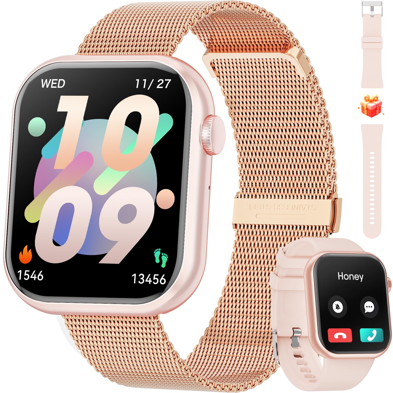 Smart Watch (Answer/Make Calls), 2024 Newest 1.85 Inch Fitness Tracker, Heart Rate/Sleep Monitor/Pedometer/Calories, Multiple Sp