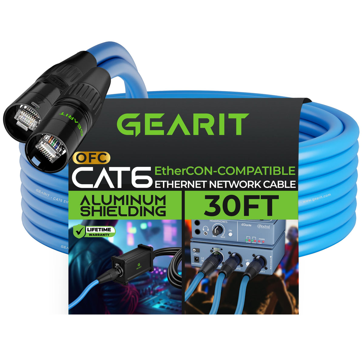 Gearit Cat6 Ethernet Cable, Ethercon Compatible (30 Feet) Rj45 Connectors For Pro Audio, Aluminum Shielded, Oxygen Free Copper  