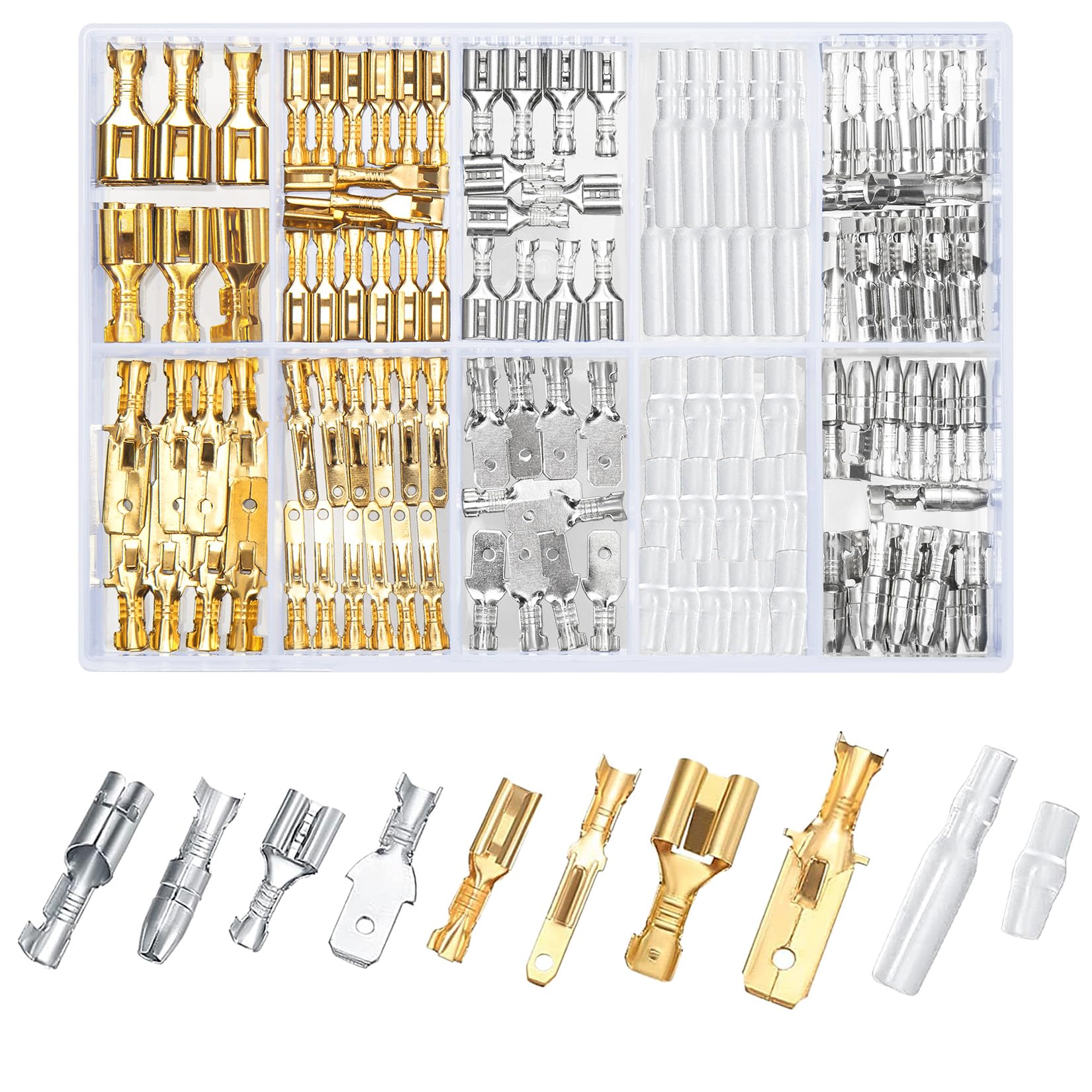 Qoosikicc 150 Pcs 2.8/4.8/6.3Mm Quick Splice Male And Female Wire Spade Connectors, Wire Crimp Terminal Block Assortment Kit Wit
