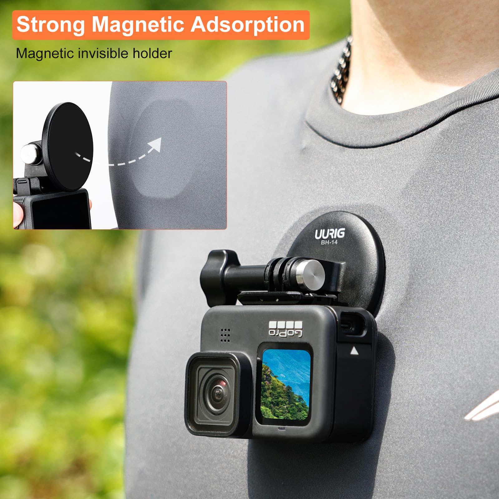 Uurig Bh 14 Magnetic Pov Neck Selfie Holder For Gopro, Action Camera Mount Quick Release, Hands Free For Gopro Hero11 10 9 8 7 B