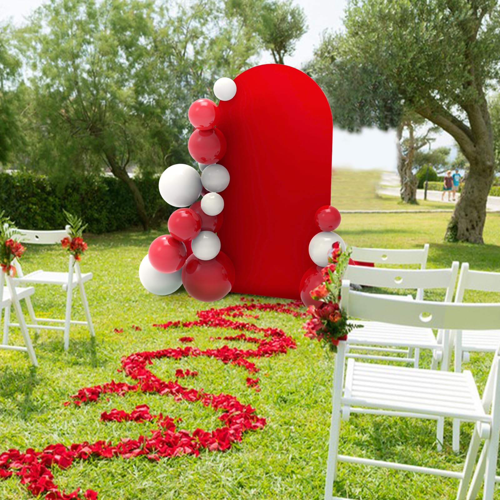 Babenest 7.2Ft Red Wedding Arch Cover, Spandex Fitted Arch Backdrop Cover For Photography, Round Top Chiara Stand Cover For Part