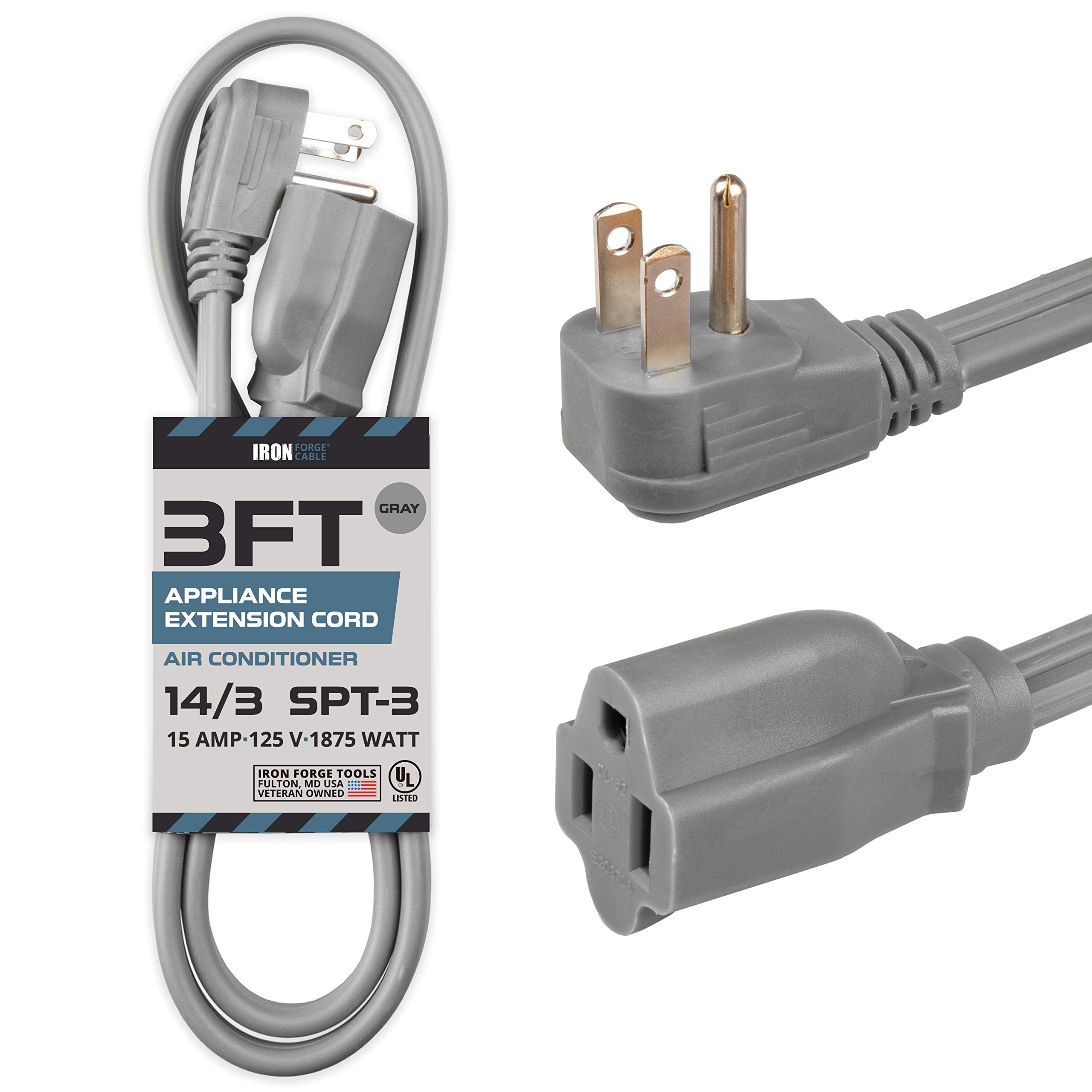 Iron Forge Cable 3 Ft Appliance Extension Cord Heavy Duty, Gray   14 Gauge 3 Prong Spt 3 Cable For Air Conditioner Or Refrigerator