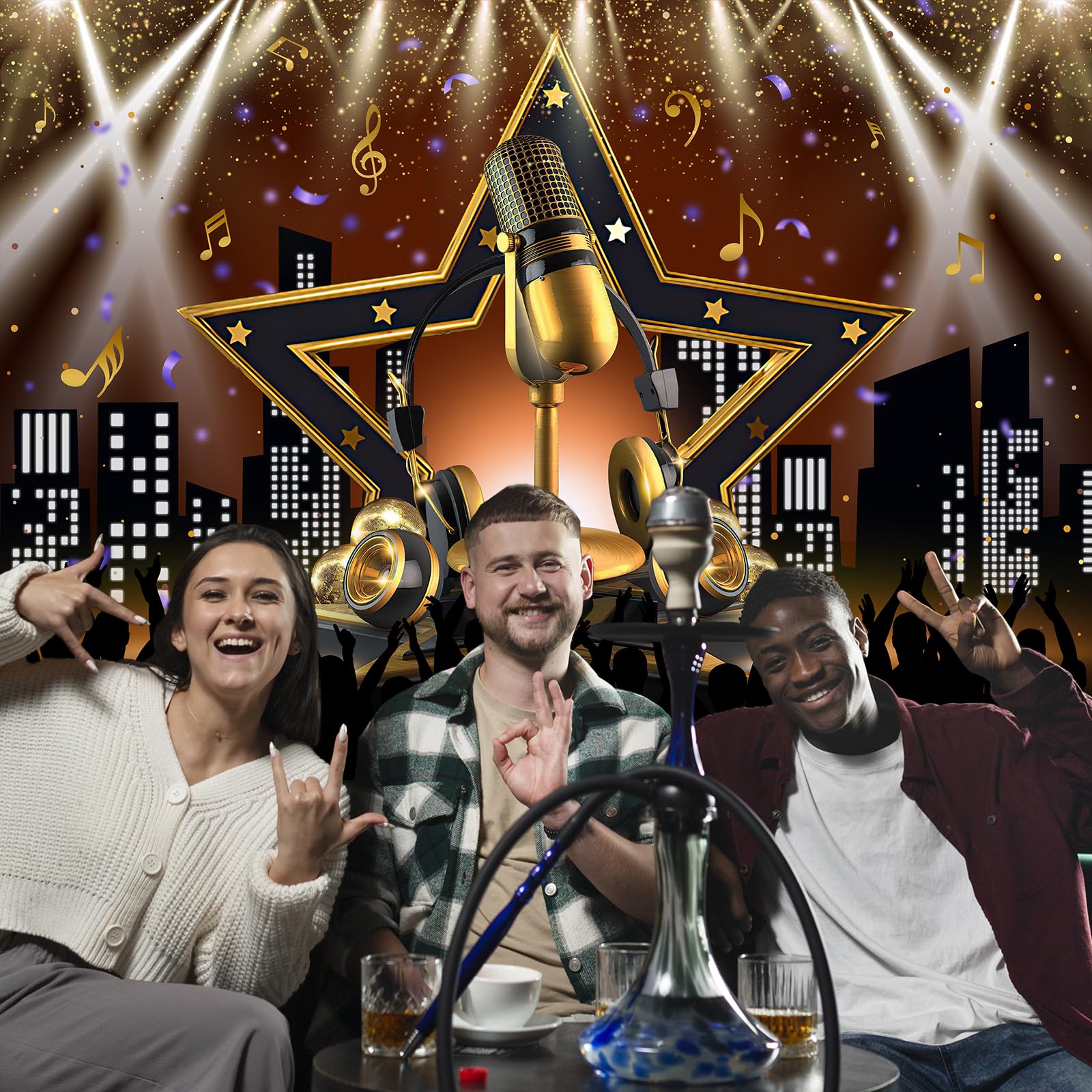 Avezano Karaoke Party Backdrop Star Vacation Party Decorations Photography Background Night Show Microphone Karaoke Theme Photog