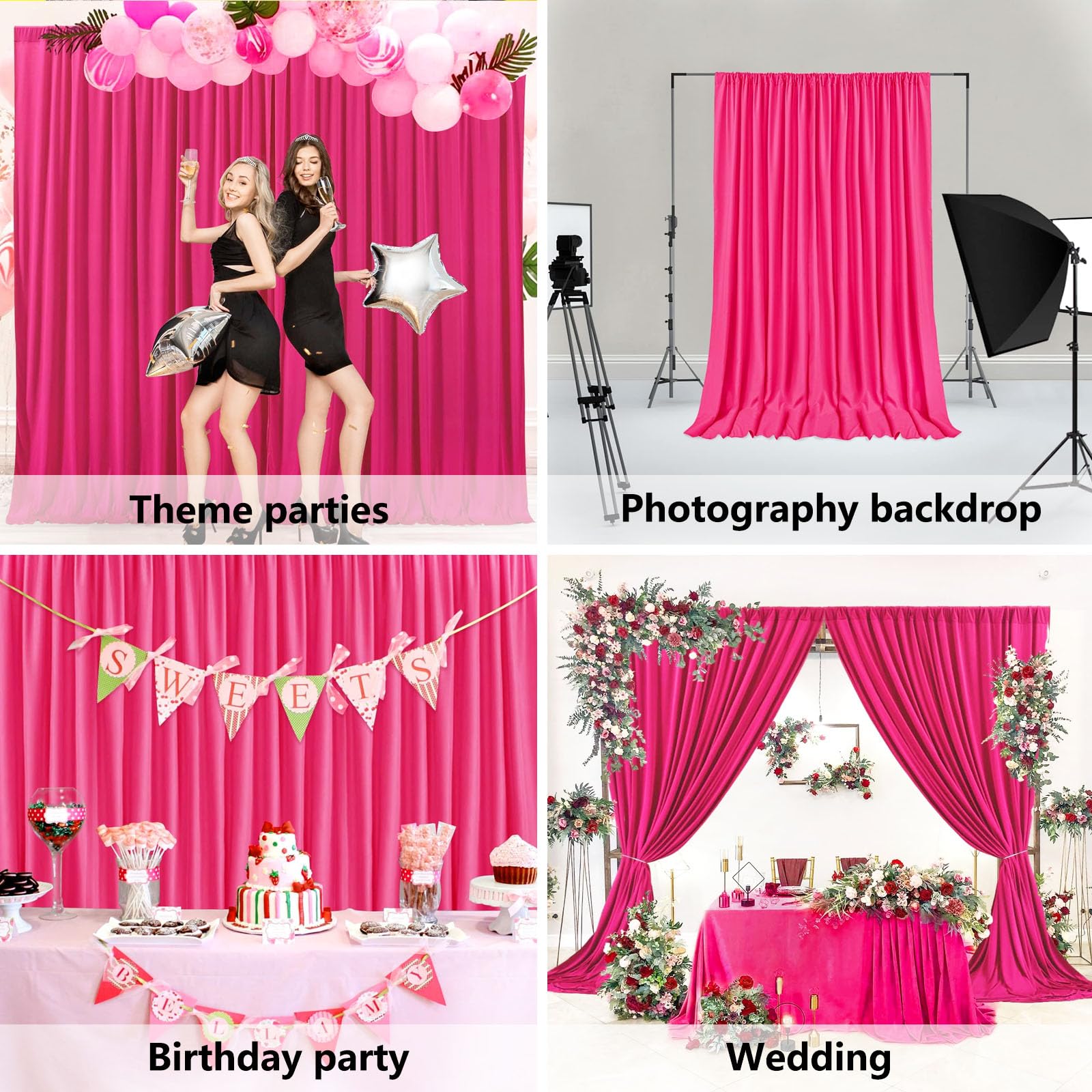 10 X 10 Feet Fuschia Backdrop Curtain For Partie, Background Curtains For Photoshoot, Birthday, Wedding, Halloween, Thanksgiving