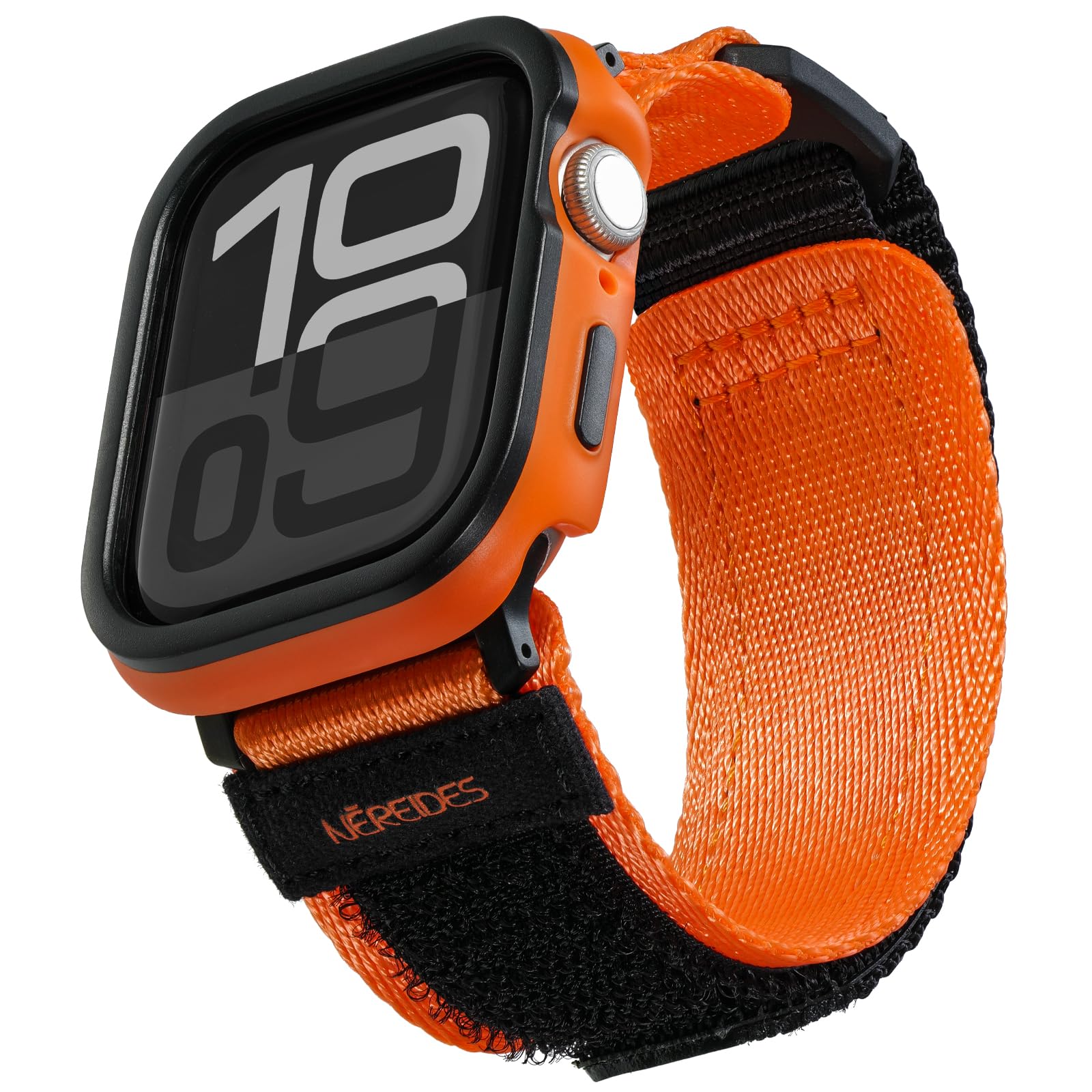 Rugged Case With Band For Apple Watch Series 10 Band 46Mm, Hook And Loop Nylon Sport Strap With Case For Iwatch Men(Orange)