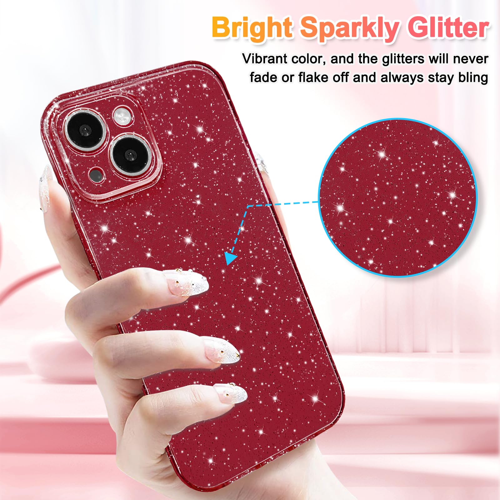 Hython Case For Iphone 15 Case Glitter Cute Sparkly Shiny Bling Sparkle Phone Cases 6.1, Thin Slim Fit Soft Tpu Bumper Shockproo