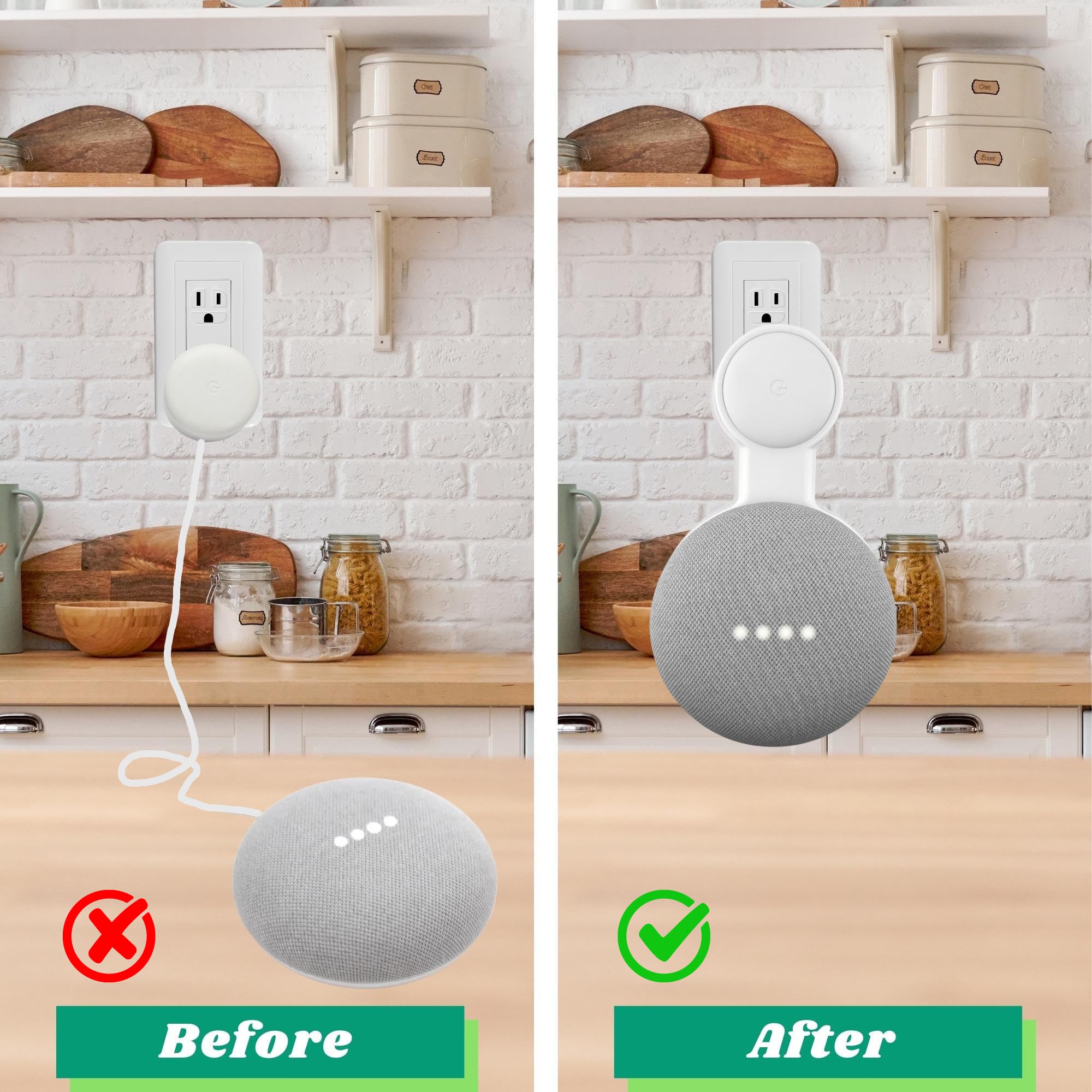 Sintron 2X Outlet Wall Mount Holder For Google Nest Mini And Google Home Mini, A Space Saving Accessories With Cord Management F