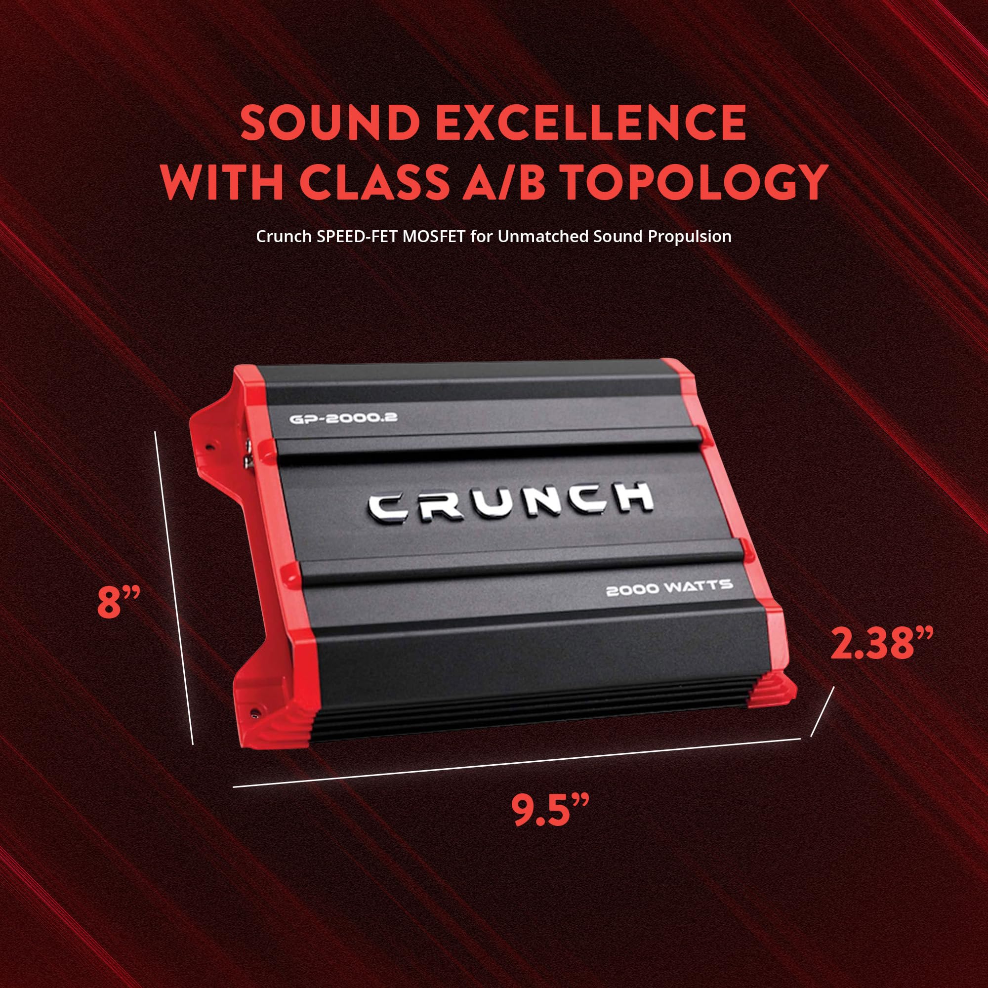 Crunch Ground Pounder 2 X 500 @ 4 Ohms 2 X 1000 @ 2 Ohms 1 X 2000 Watts @ 4 Ohms Bridged