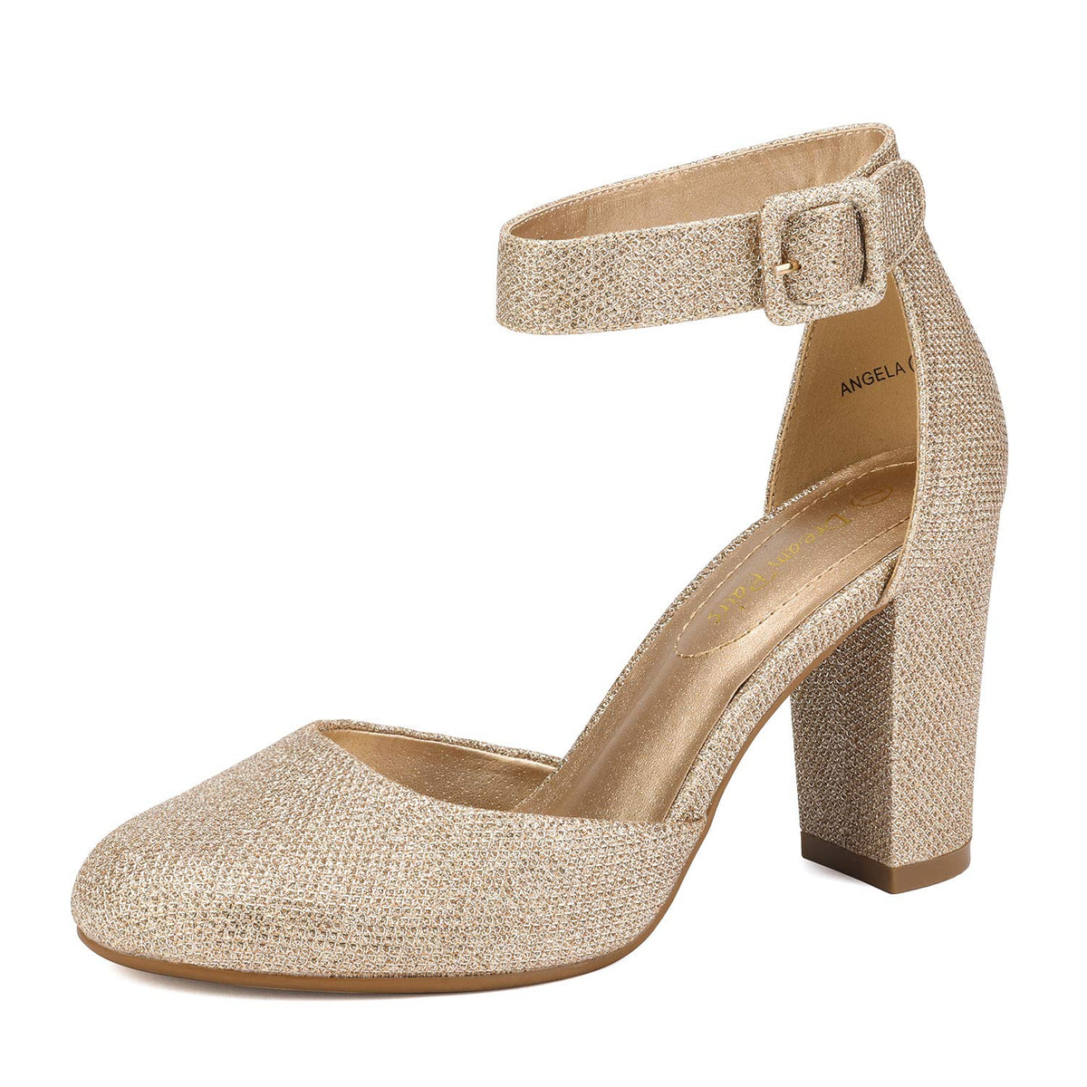 Dream Pairs Womenas Gold Glitter High Heel Ankle Strap Party Pumps Shoes Size 5M Us Angela
