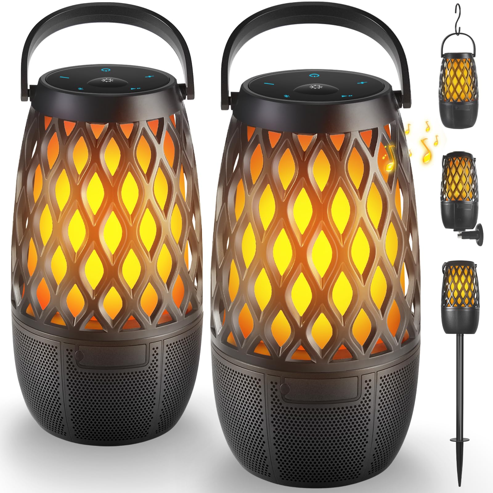 QUEQIMU Outdoor Bluetooth Speakers Waterproof Wireless Outdoor Speakers with Flame Lights, Tech Gadgets Gift for Men Dad Her, Mu