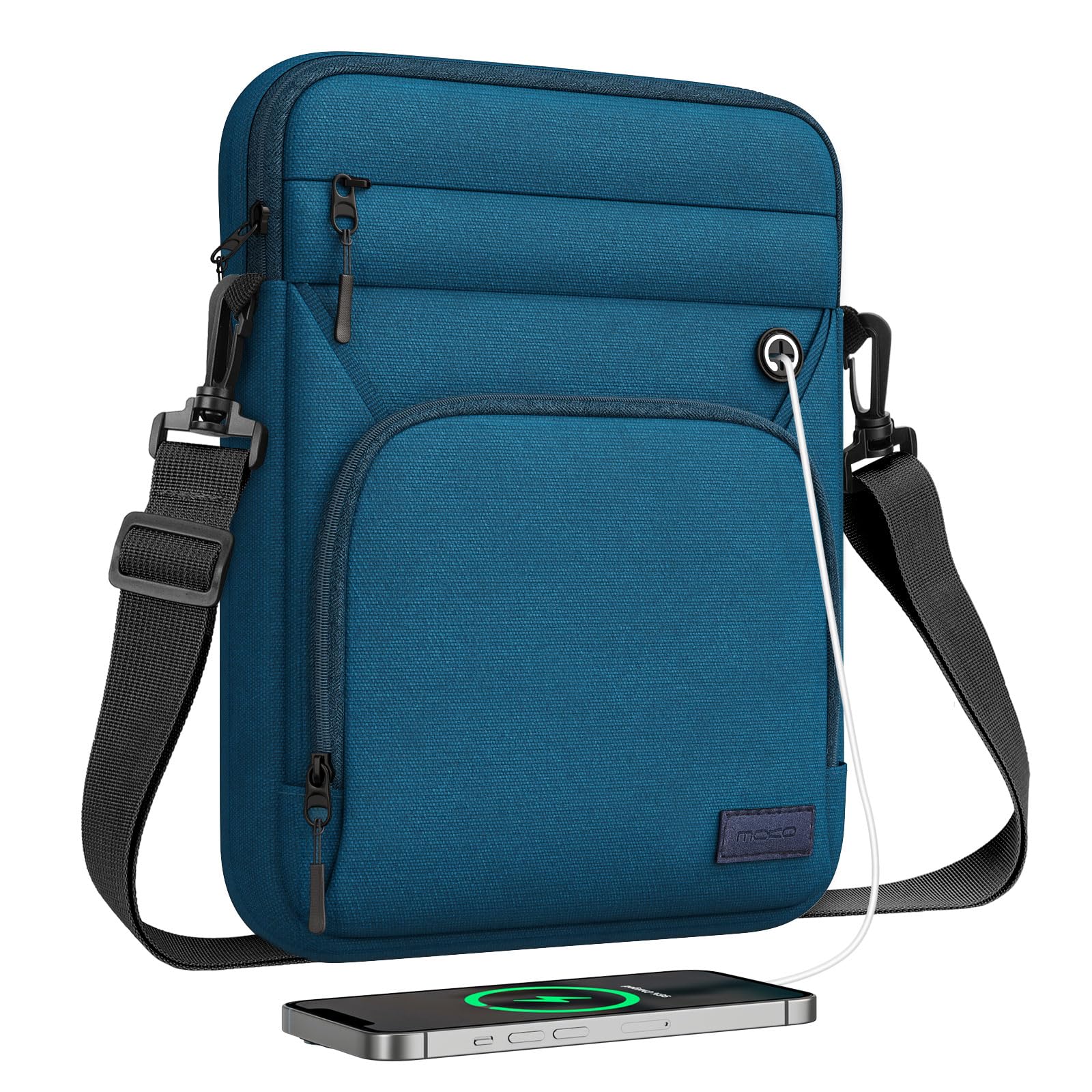 MoKo 9 11 Inch Tablet Sleeve Bag,Fits New iPad Air/Pro 11 inch 2024,iPad Air 5/4th 10.9,iPad 9/8/7th 10.2,iPad 10th Gen 10.9,Tab S9 11,Multifunctional Bag with Shoulder and Headphone Port,Peacock Blue