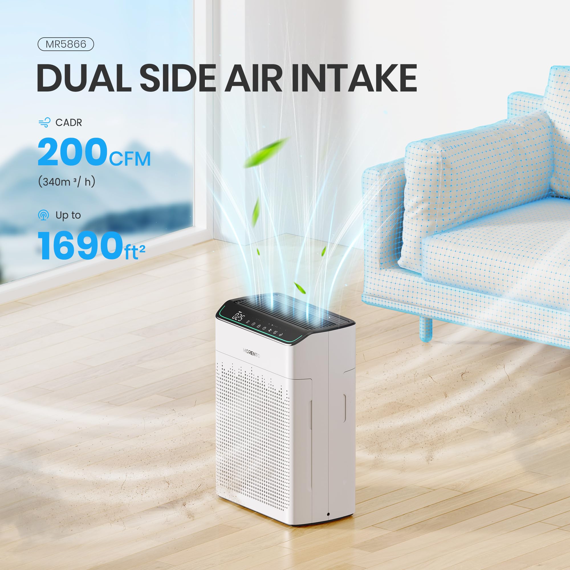 Morento Air Purifiers For Home Large Room Up To 1290 Ft With Pm 2.5 Air Quality Monitor, Wi Fi And Alexa Compatible, Hepa Auto M