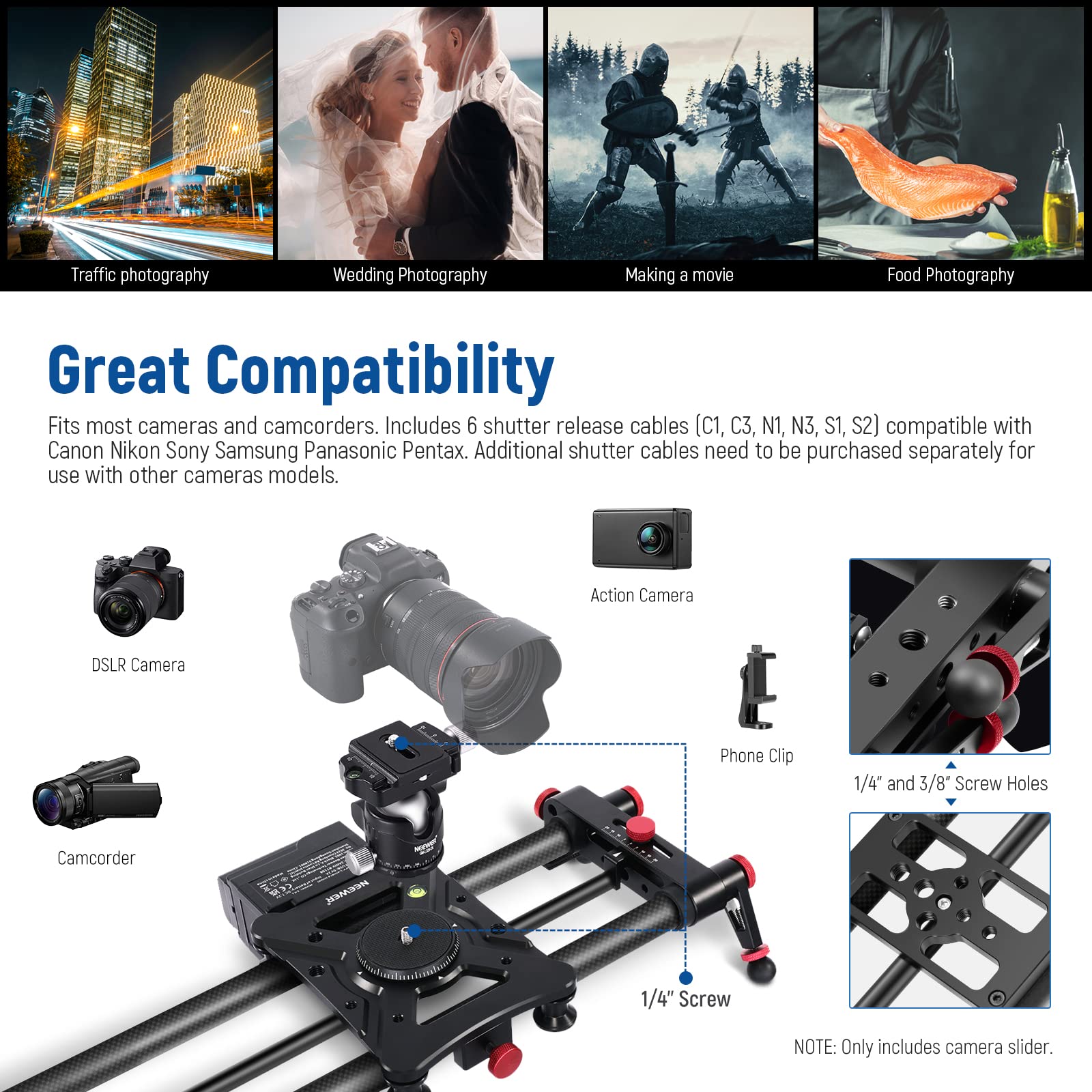 Neewer 47.2   /120Cm Motorized Camera Slider, App Wireless Control Carbon Fiber Dolly Rail Slider, Support Video Mode, Time Laps