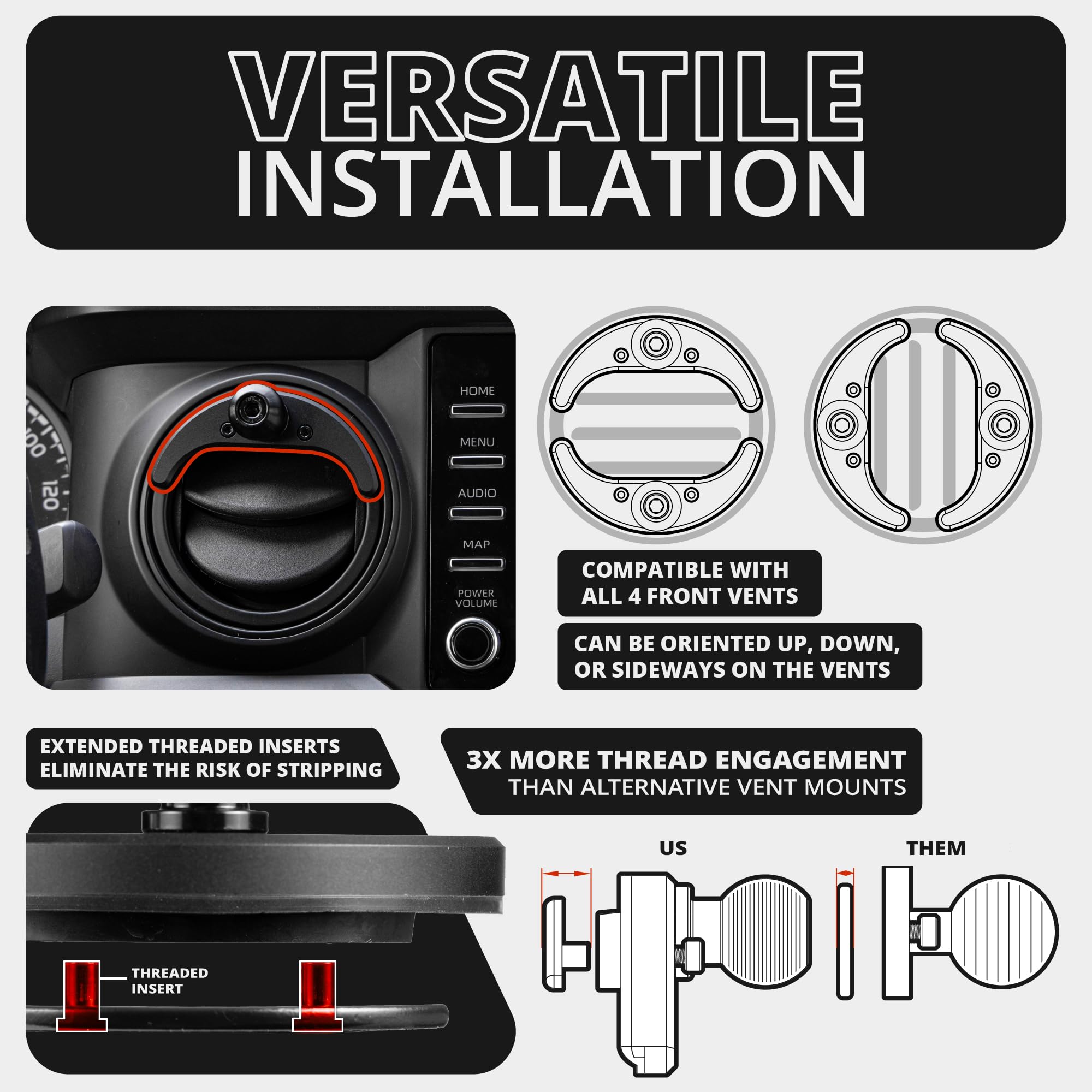 Tackform Link Vent Phone Mount Compatible With 2016-2023 Toyota Tacoma And 2014-2021 Toyota Tundra | Aluminum | Zero Slip, Anti-