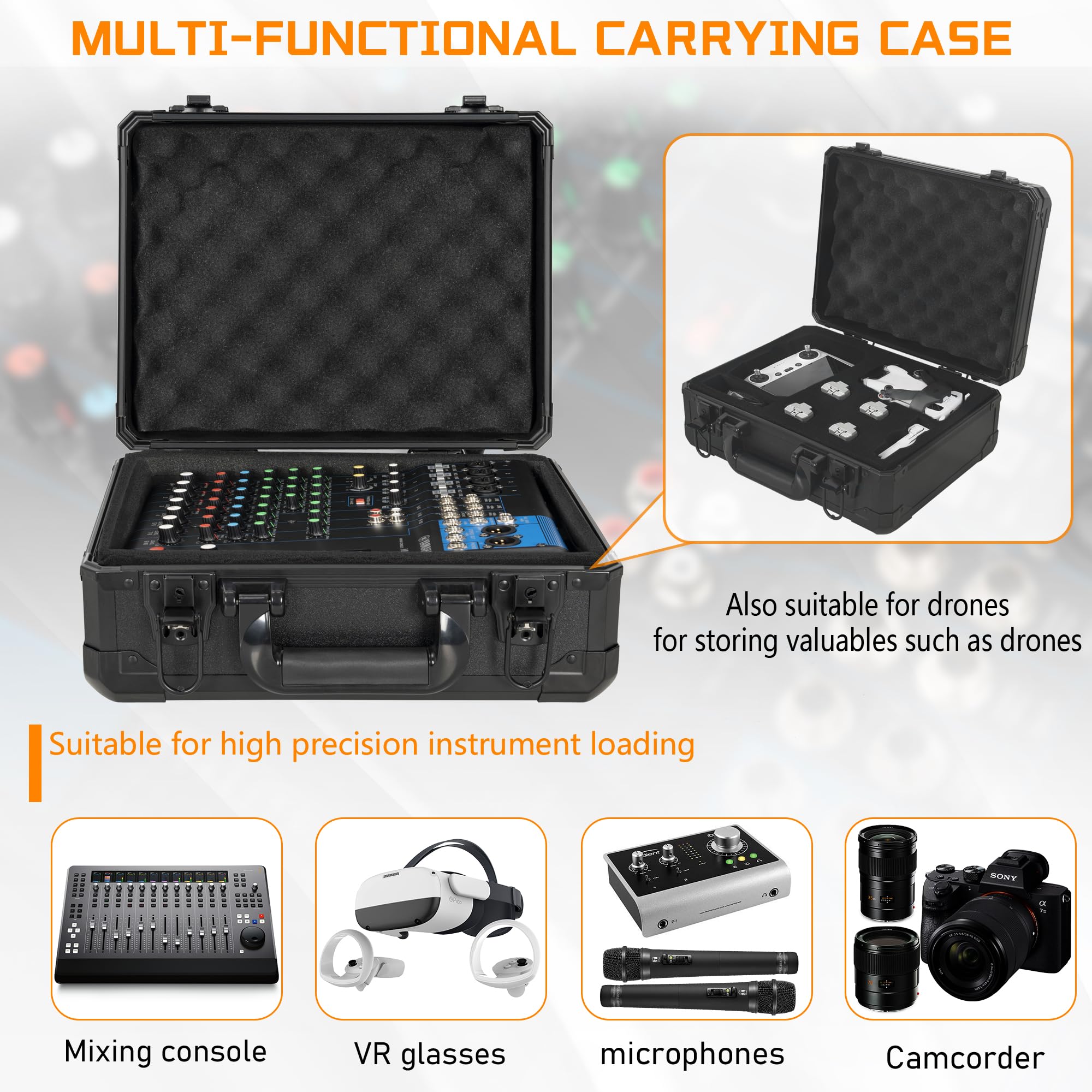 Ithwiu 13 Inch Aluminum Carrying Case 13 X 10 X 5.5 Inch Ideal For Microphone & Camera Gear Transportation, Dj Mixer Case With C