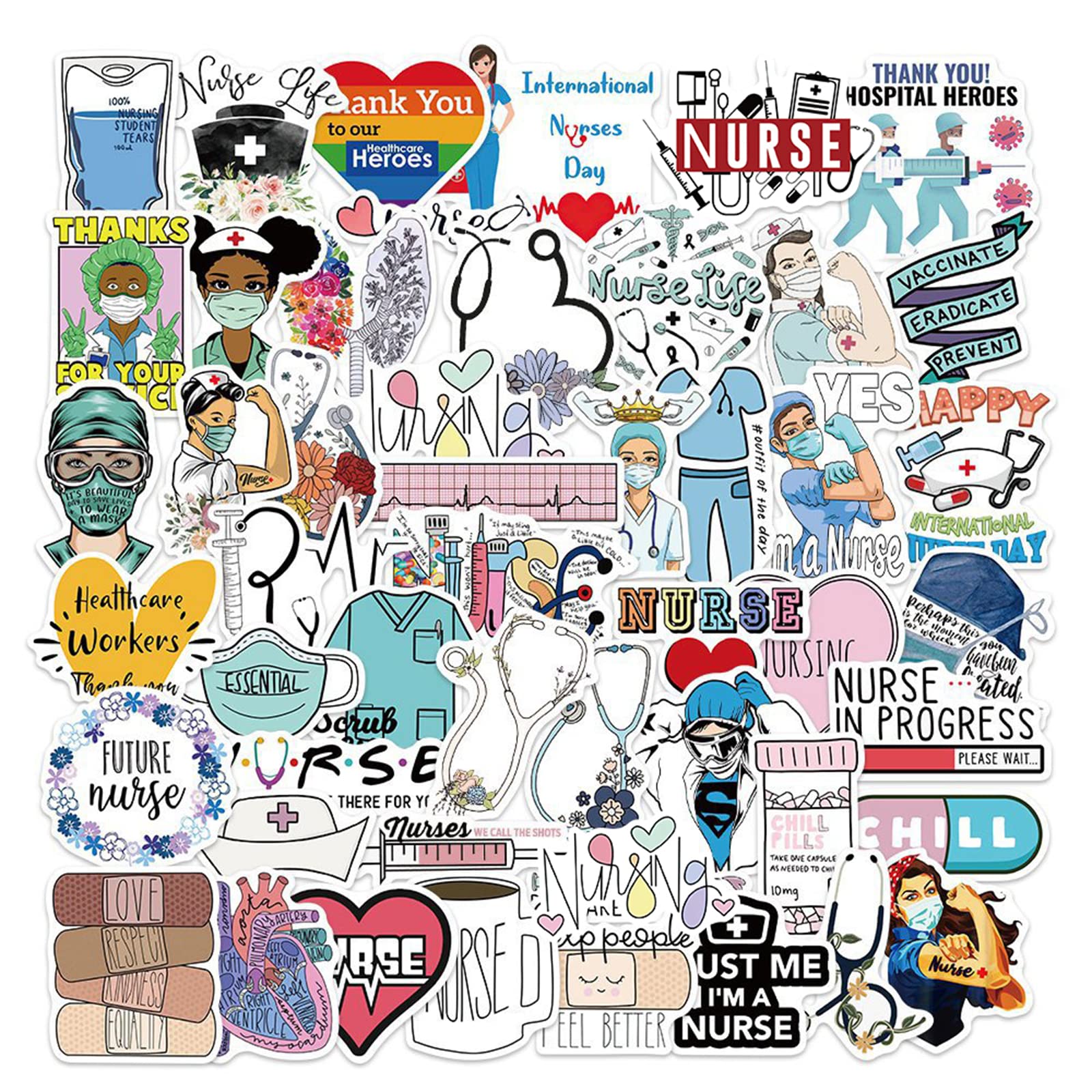 50 Pcs Nurse Stickers, Vinyl Nursing Stickers Decals For Laptops And Water Bottles, Nurse Accessories For Work (Nurse)