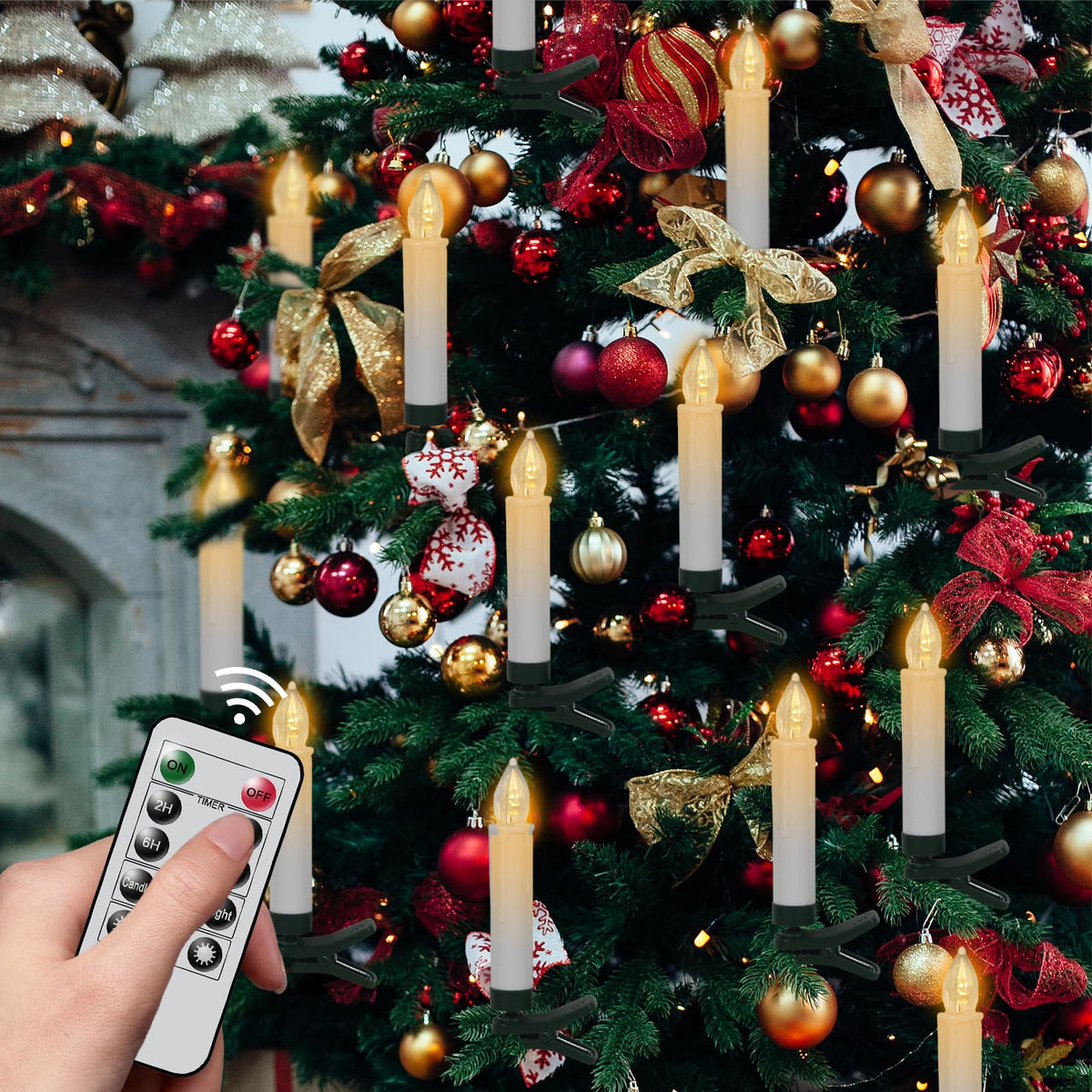 Dromance Christmas Tree Flameless Taper Candle Lights Battery Operated With 10-Key Remote And Timer, 30 Pack Plastic 3D Wick Fli