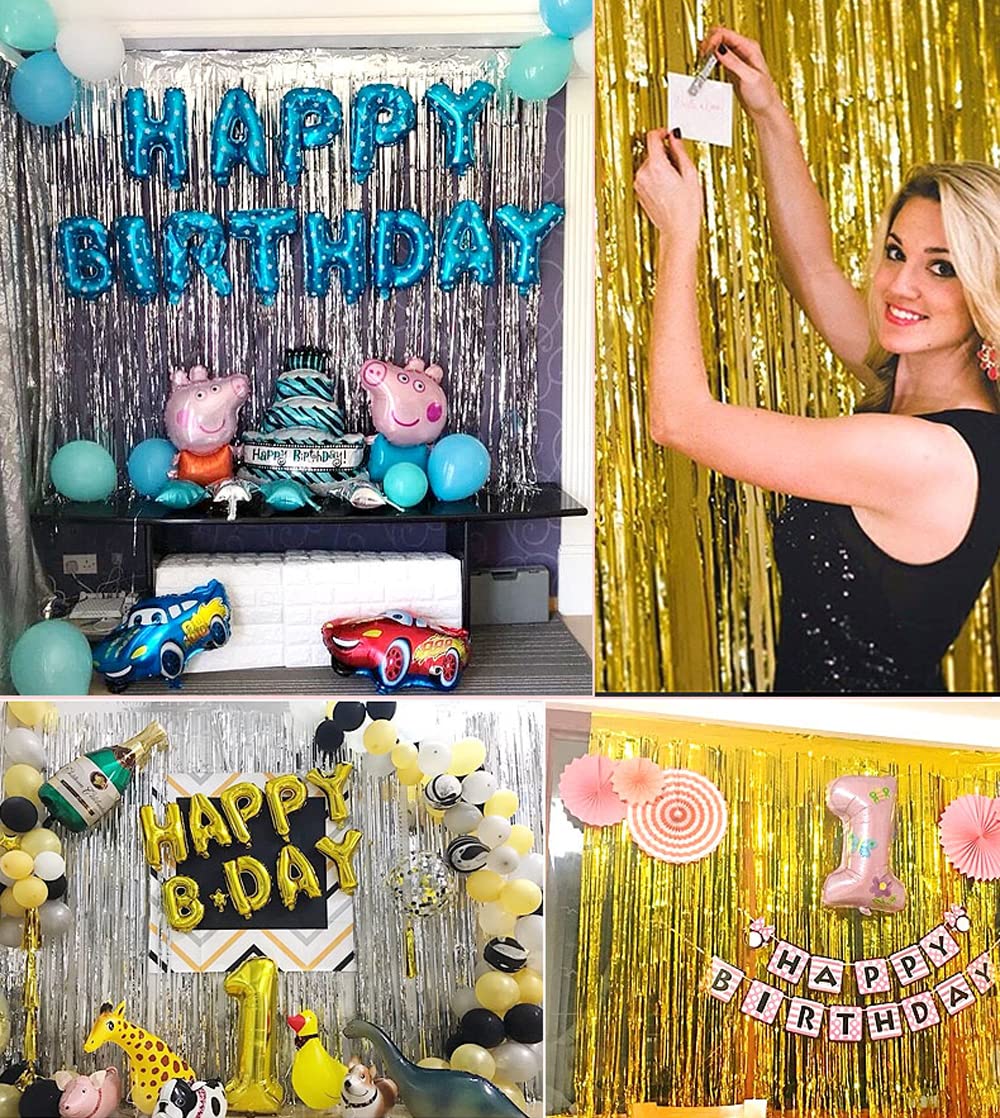 3 Pack Backdrop Curtains, Fringe Streamers Tinsel Backdrop, Birthday Decorations, Disco Party Decor (3.3 X 6.6, Blue)