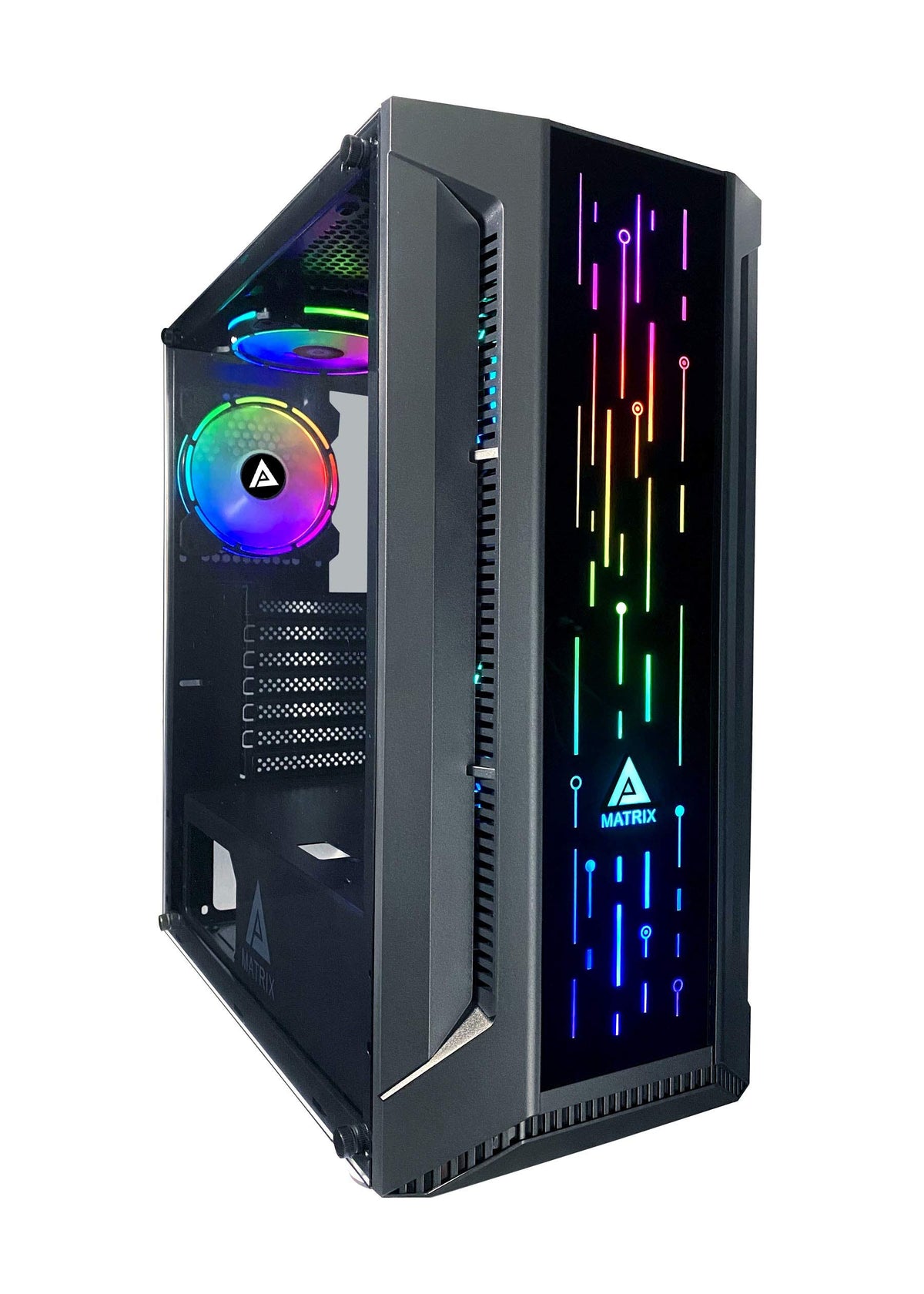 Apevia Matrix-Bk Mid Tower Gaming Case With 1 X Tempered Glass Panel, Top Usb3.0/Usb2.0/Audio Ports, 4 X Rgb Fans, Black Frame