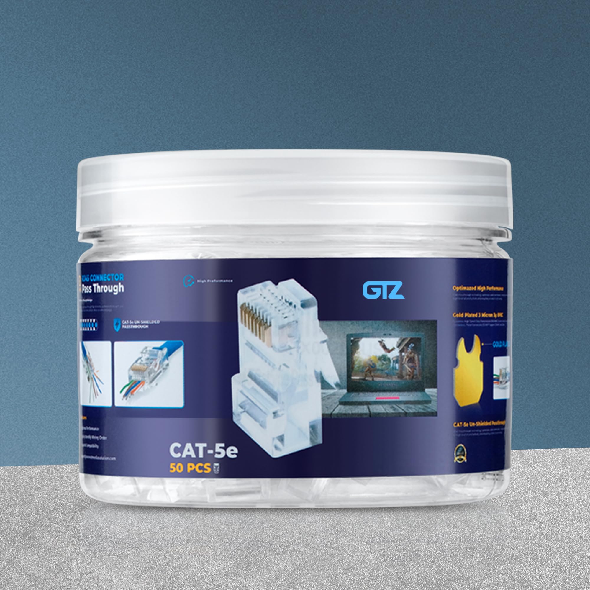 Gtz Rj45 Cat5E Pass Through Connectors   Pack Of 50   Ez To Crimp Modular Plug For Solid Or Stranded Utp Network Cable   Male Et