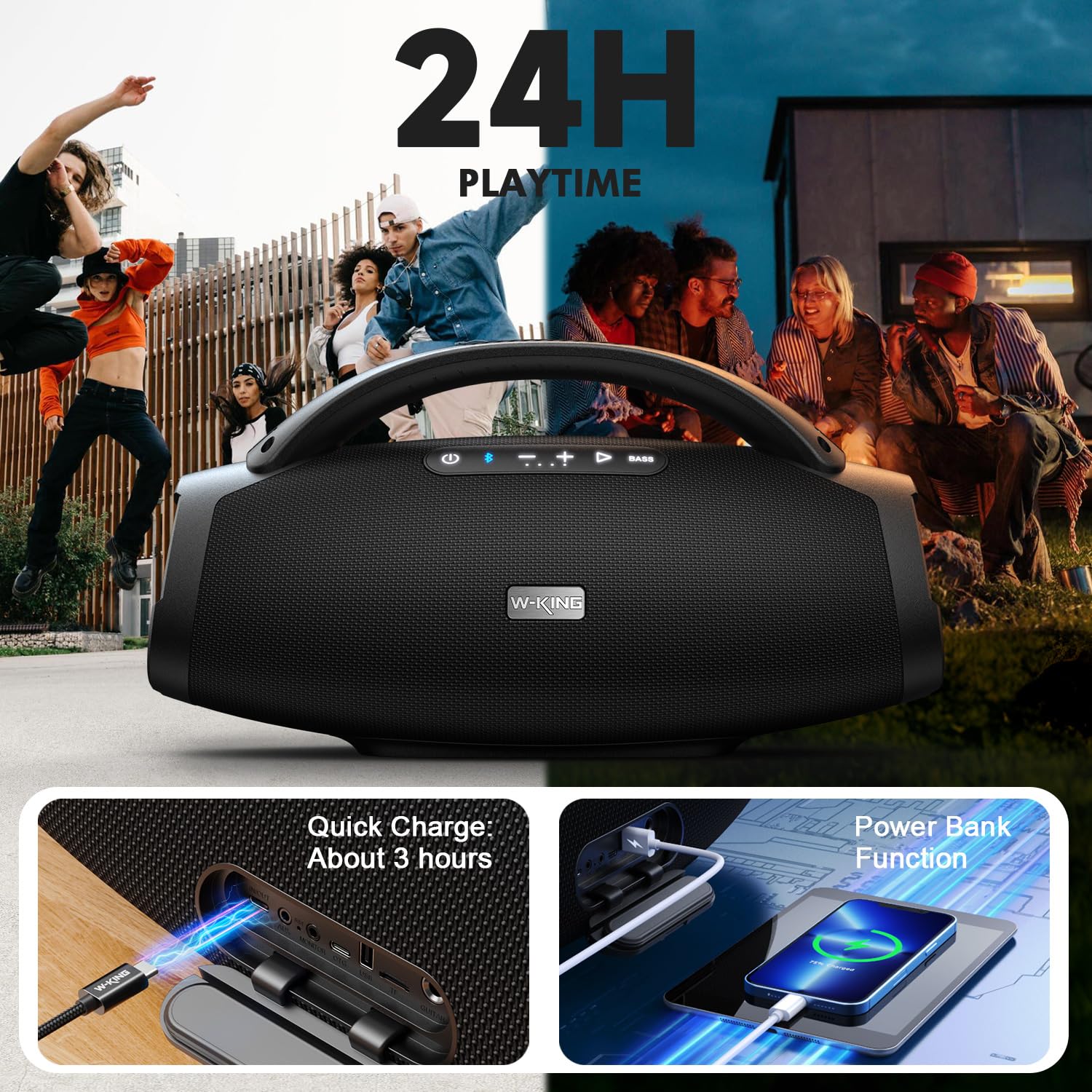 W King 300W Peak Large Bluetooth Speaker Loud, Massive Bass Boombox, Ipx7 Waterproof Party Portable Speaker With Subwoofer 7.5'/Eq App/5 Drives/Bt 5.4/Fast Charge/Mic Gtr In, Outdoor Wireless Speakers