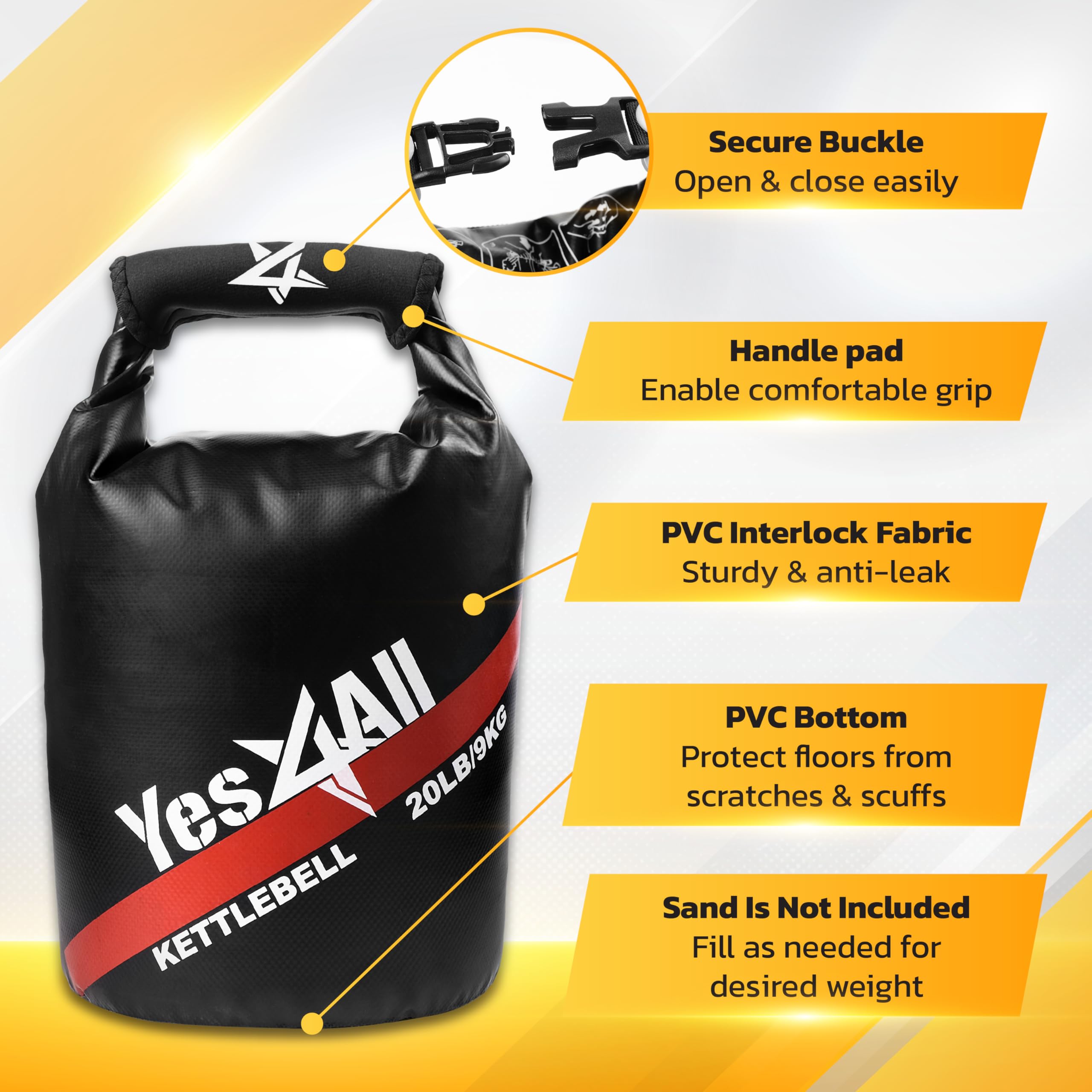 Yes4All Sand Kettlebell, Workout Adjustable Kettlebell Sandbag For Fitness, Soft Sandbag Weights, Heavy Duty Equipment (Sand Not