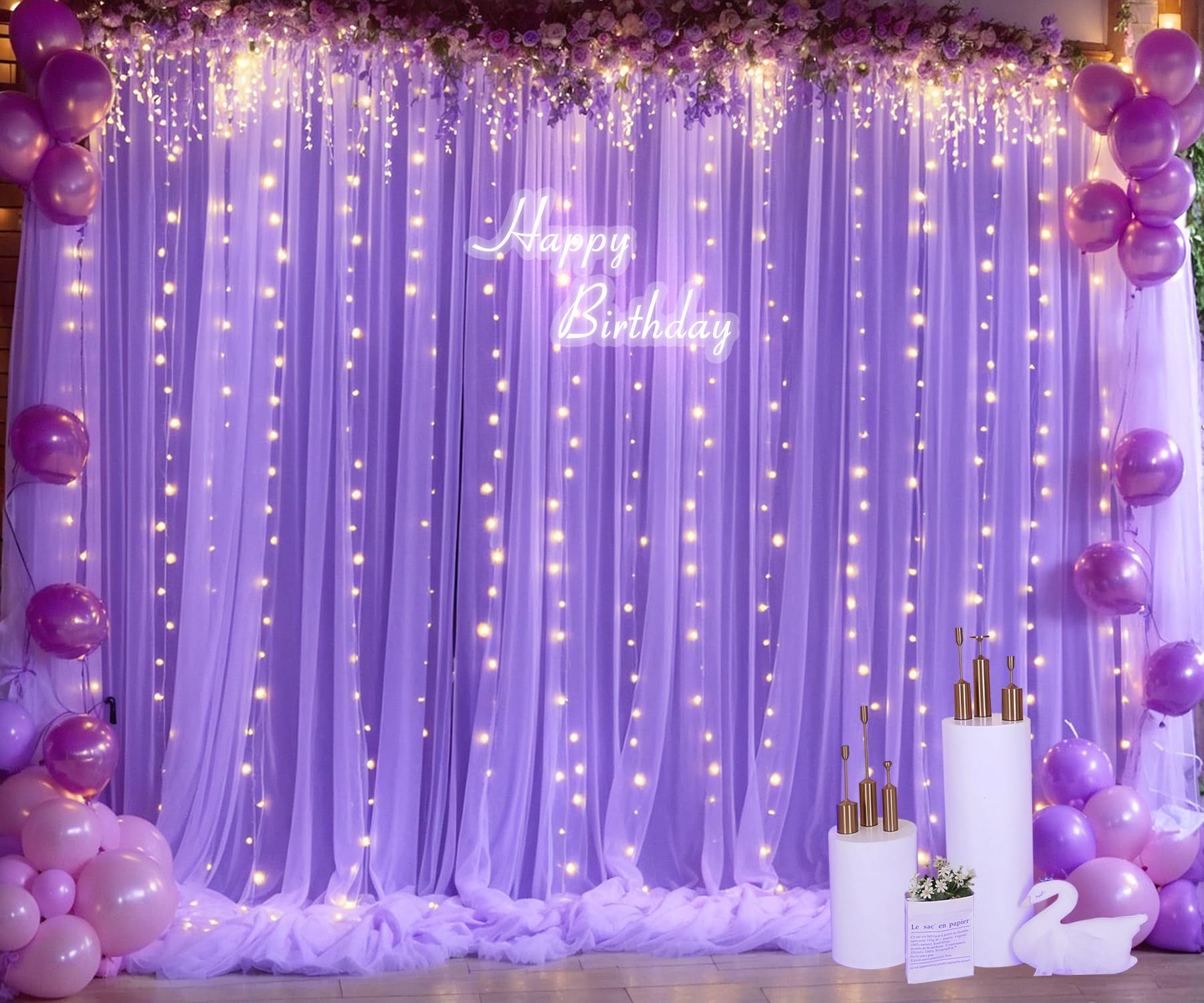 Purple Backdrop Curtains With Lights String For Wedding Birthday Party 10Ft  10Ft Sheer Tulle Backdrop Curtain For Bridal Shower