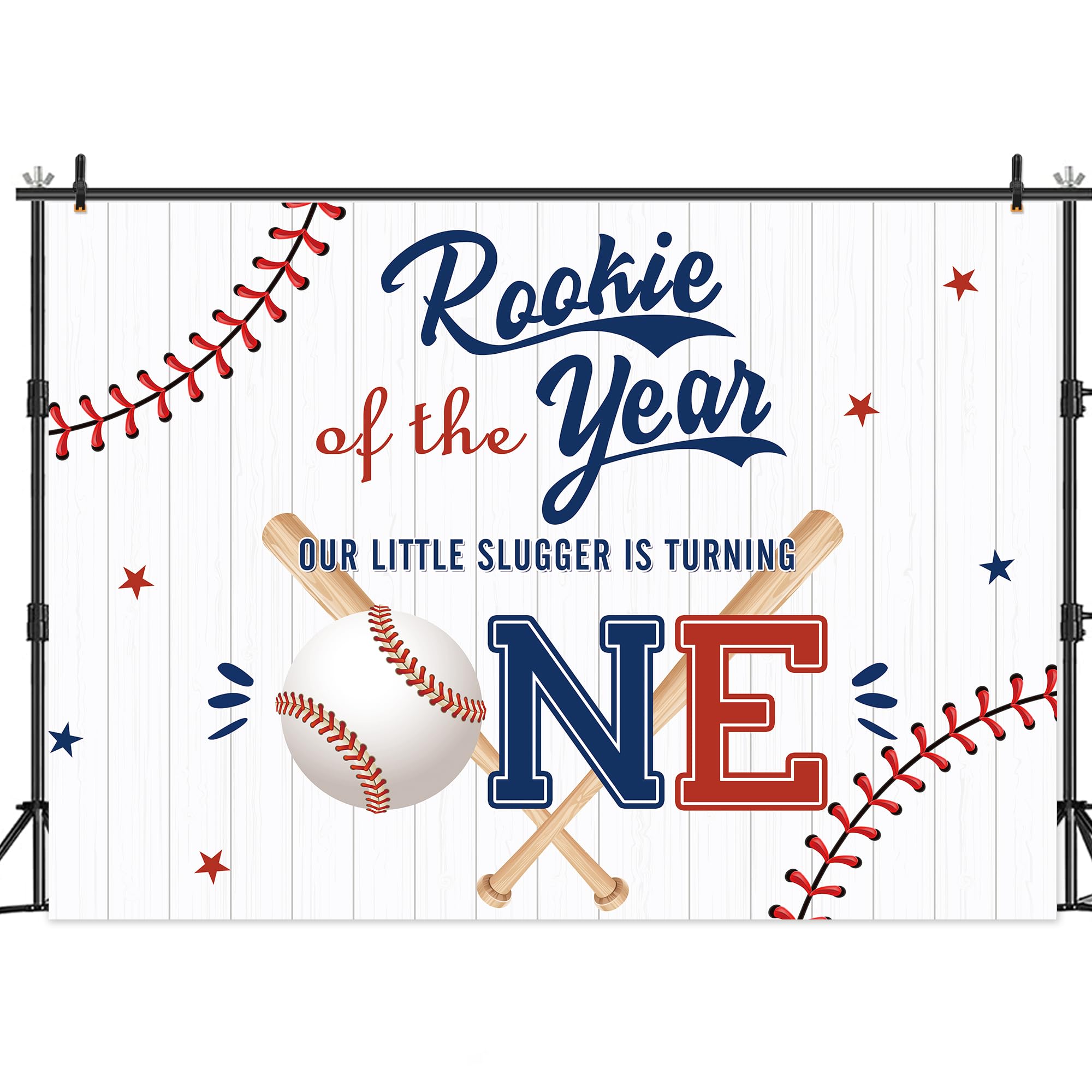 Lightinhome Baseball 1St Birthday Backdrop 7Wx5H Feet Rookie Of The Year Blue Red Wooden Plank Slugger Is Turning One Boys Bday