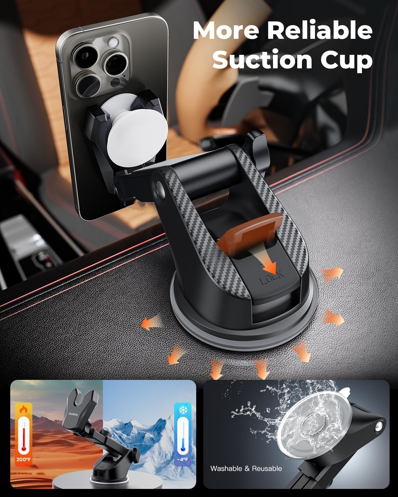 Igoevo Socket Phone Mount For Car Dashboard Windshield One-Hand Operation Strong Suction Cup Pop Car Holder For Iphone Fits All