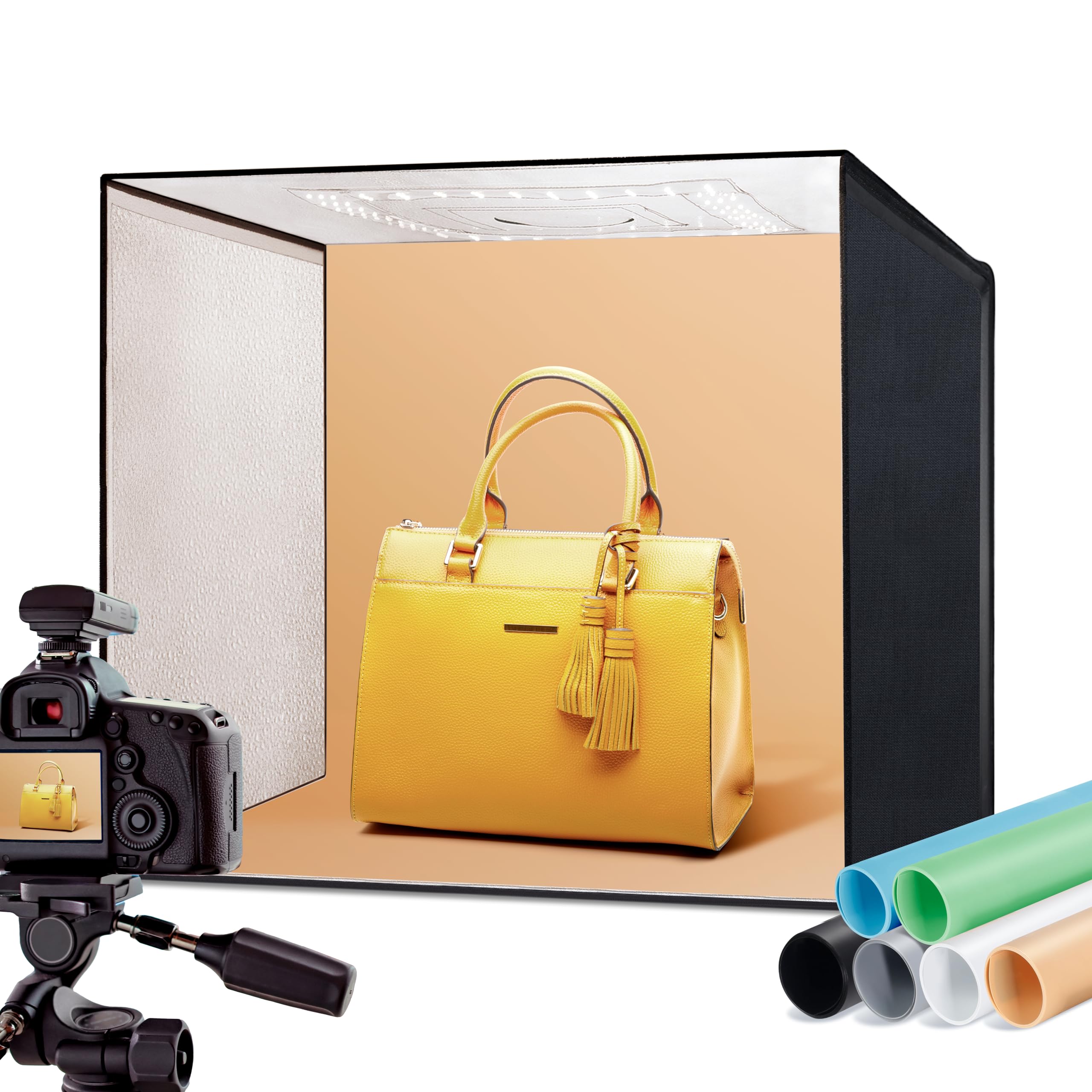 Raleno Photo Studio Light Box, 20''X20'' Photo Box, Light Box Photography (120 Leds, 5500K, 97Cri, 50W, 6 Color Pvc Backdrops) F