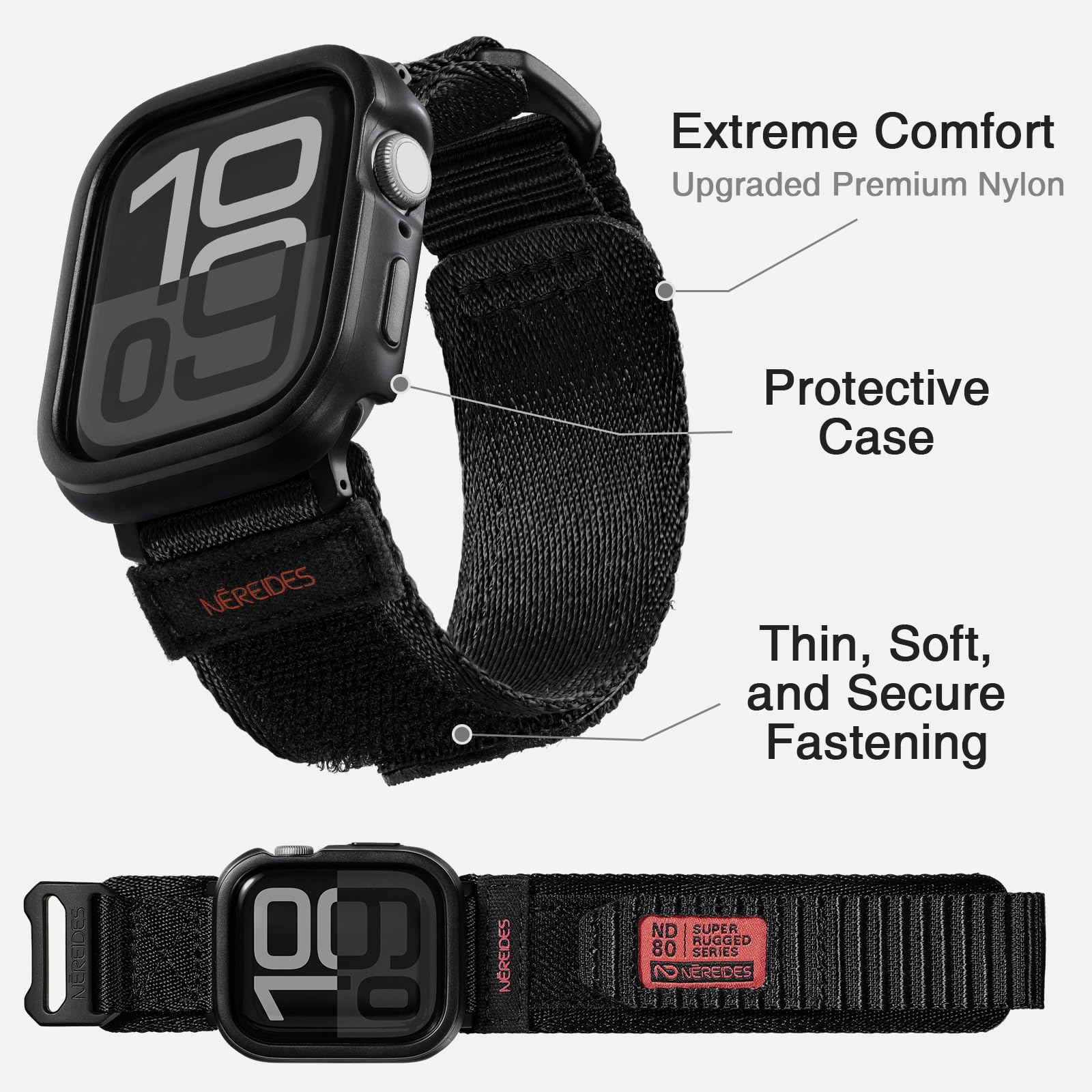 Rugged Case With Band For Apple Watch Series 10 Band 46Mm, Hook And Loop Nylon Sport Strap With Case For Iwatch Men (Black)