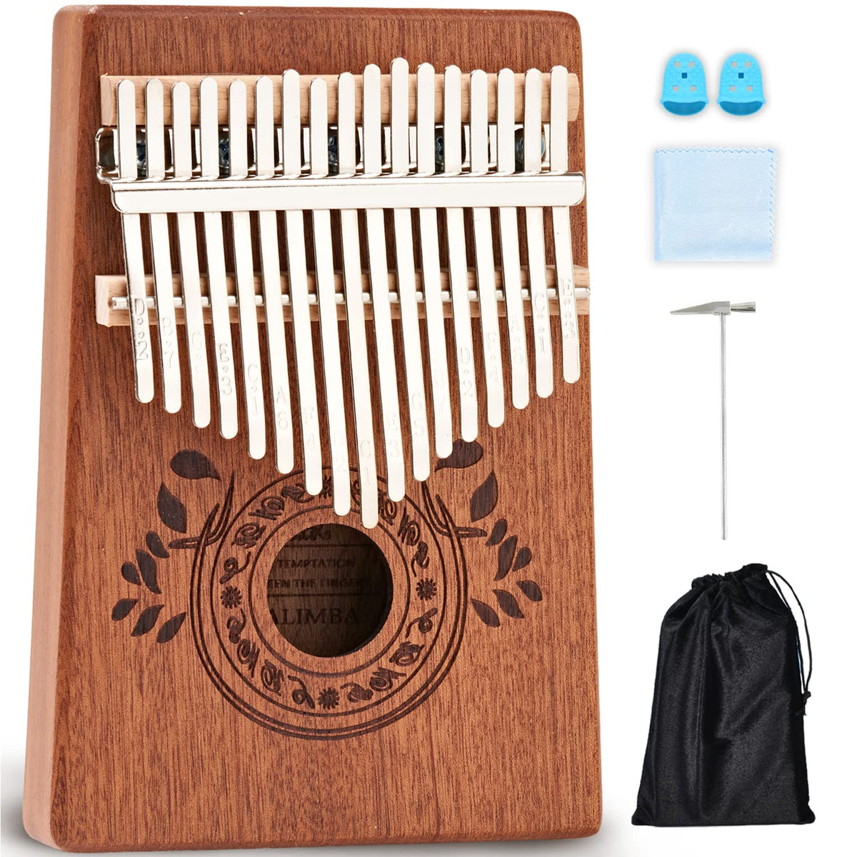 Unokki Kalimba 17 Key Thumb Piano  Premium, Lightweight & Durable Mahogany Mbira  Reduce Stress & Promote Well Being  All Inclus