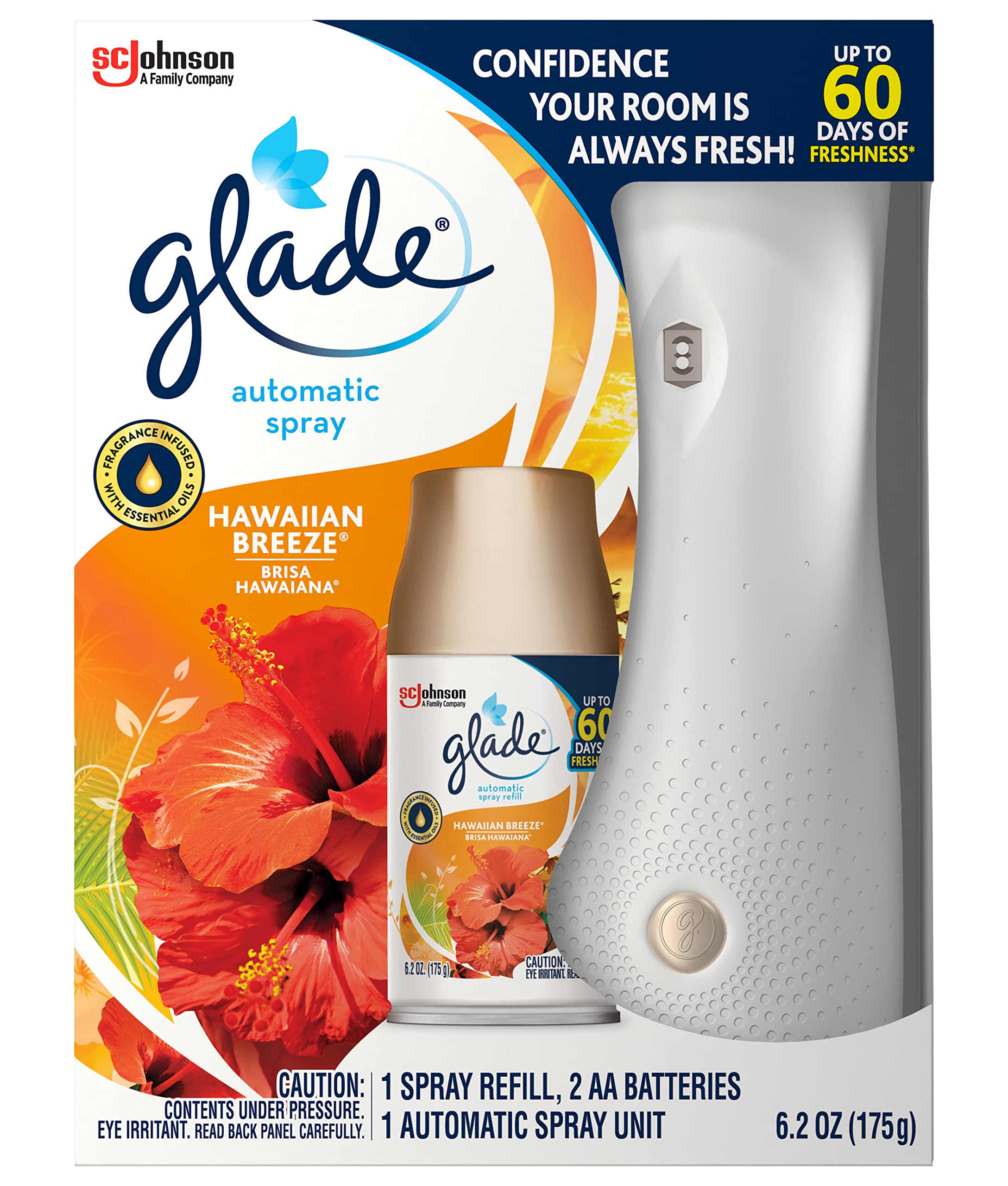Glade Automatic Spray Air Freshener Hawaiian Breeze Starter (6.2 Oz) (Pack   3), Orange