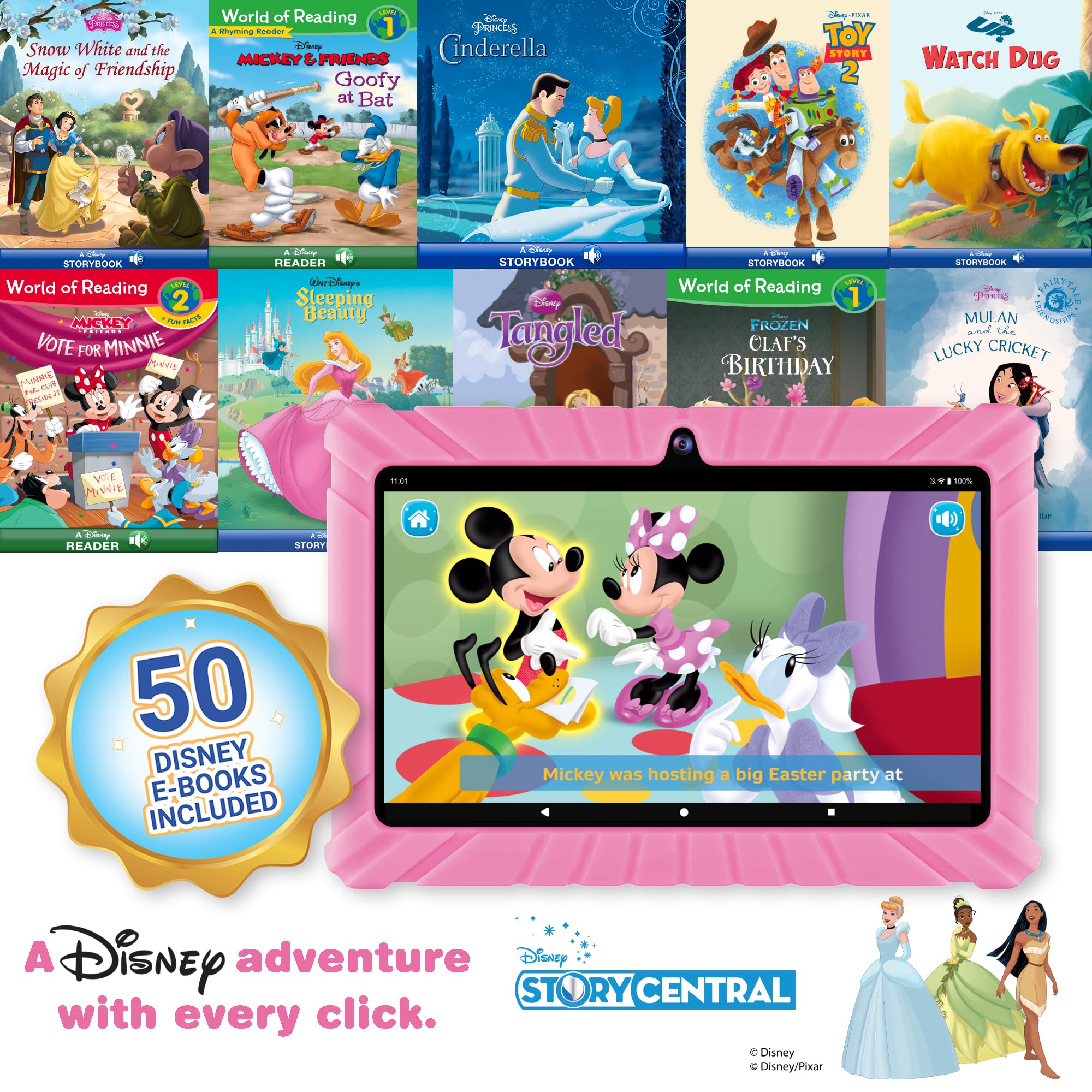 Contixo 7'' Android Kids Tablet 32Gb, Includes 50+ Disney Storybooks & Stickers (Value $200), Kid Proof Case, (2024 Model)   Pin