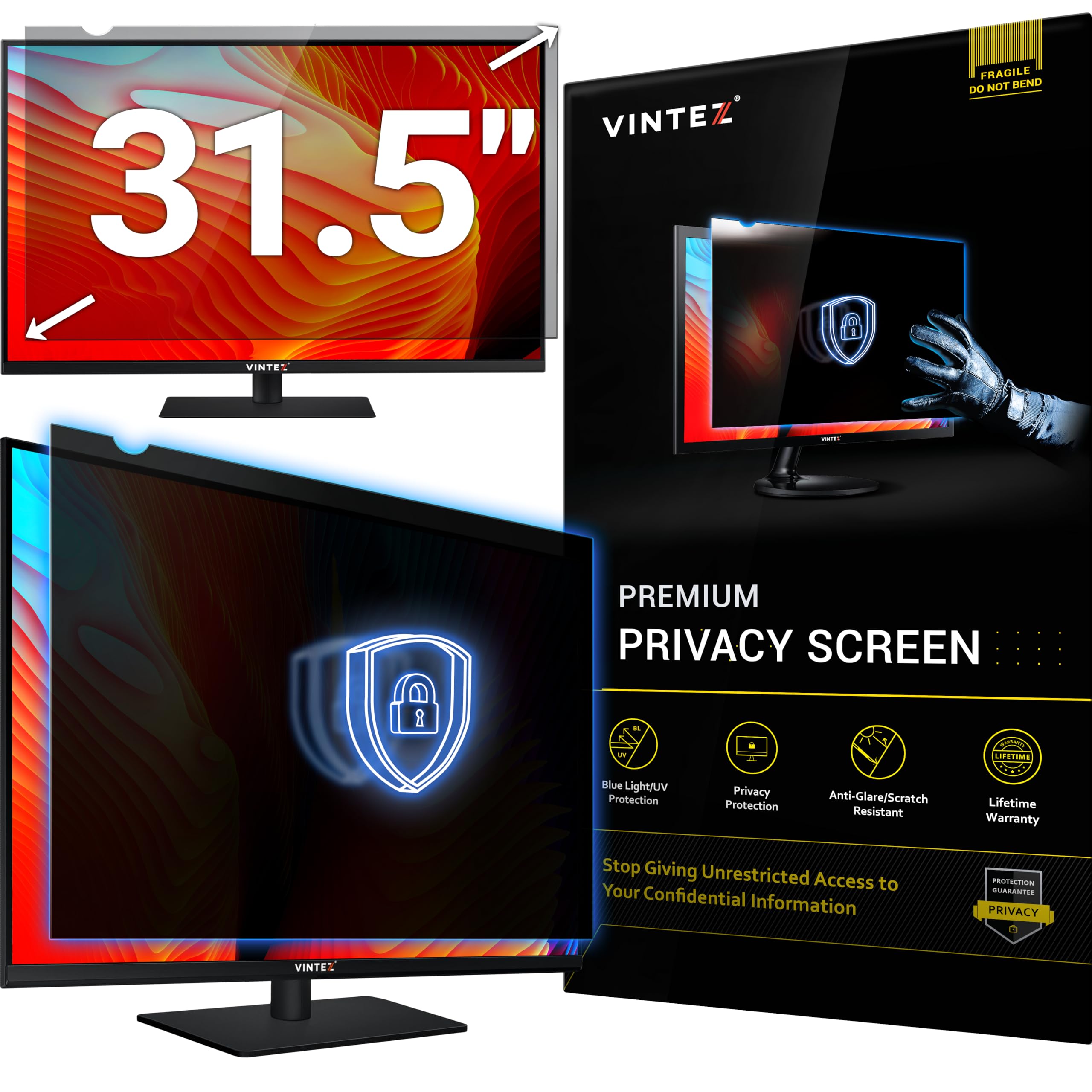 VINTEZ 31.5 Inch 16:9 Computer Privacy Screen Filter for Widescreen Monitor and Laptop - Anti-Glare - Anti-Scratch Protector Fil