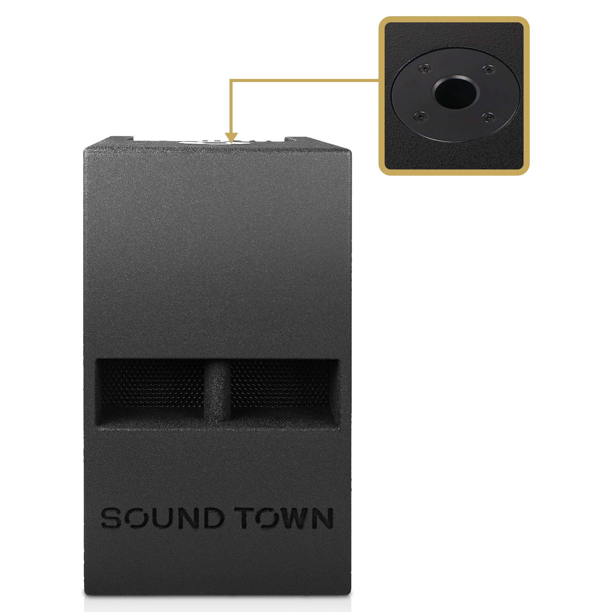 Sound Town 1400 Watts 12' Powered Pa/Dj Subwoofer 2.1 Channel W/ 2 Speaker Outputs, Folded Horn Design, Built In Mixer, Plywood, Black (Carpo M12Ds)
